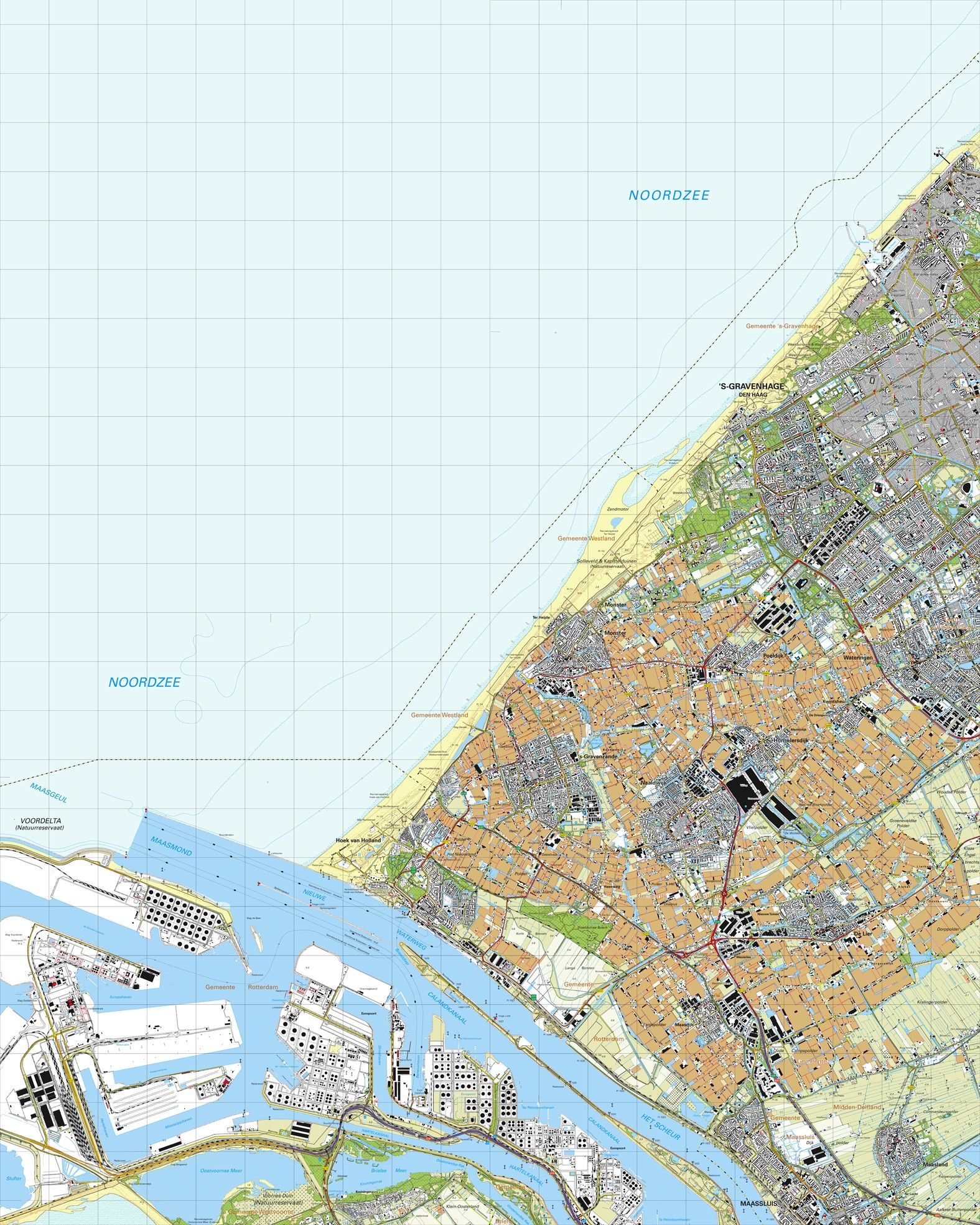 Topografische kaart schaal 1:25.000 (Den Haag, Monster, 's-Gravenzande, Honselersdijk, Maassluis)