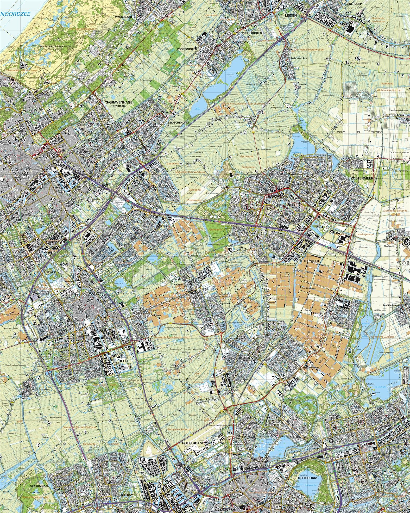 Topografische kaart schaal 1:25.000 (Den Haag, Leidschendam, Zoetermeer, Rotterdam, Delft, Leiden)