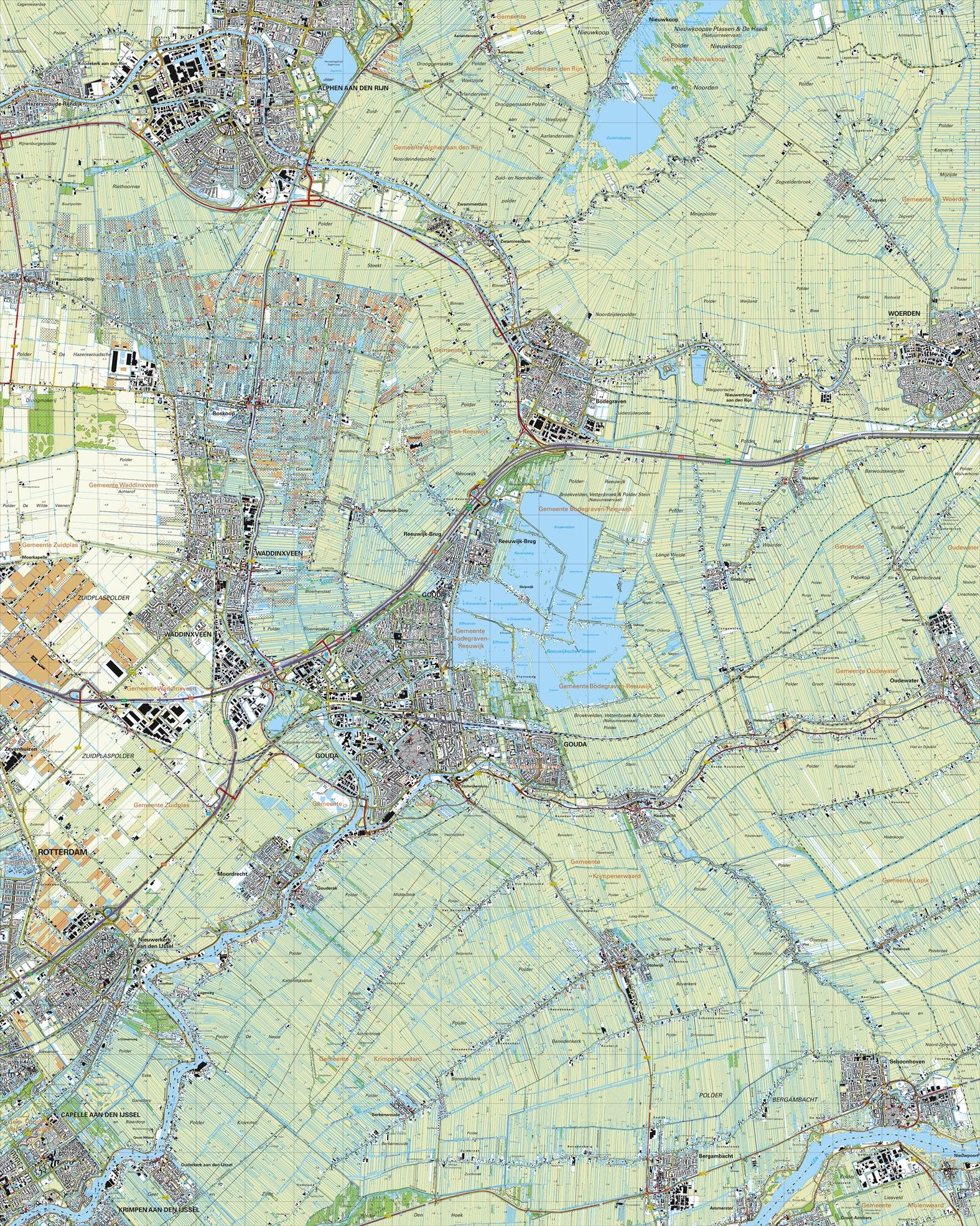 Topografische kaart schaal 1:25.000 (Alphen aan den Rijn, Waddinxveen, Gouda, Bodegraven, Schoonhoven)