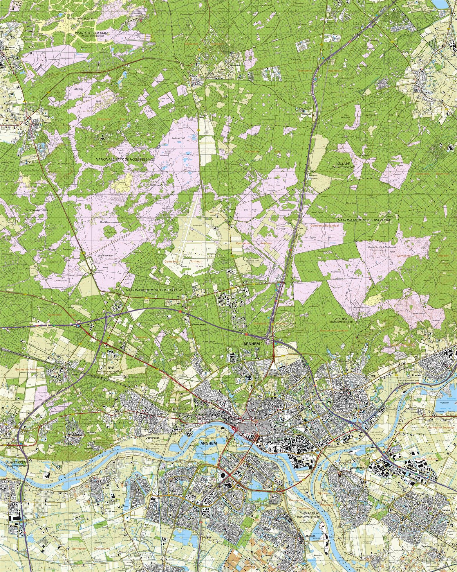 Topografische kaart schaal 1:25.000 (Arnhem, Velp, Duiven, Rheden, Westervoort, Oosterhout)