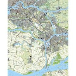 Topografische kaart schaal 1:25.000 (Rotterdam, Ridderkerk, Barendrecht, Zwijndrecht, Papendrecht,Dordrecht)