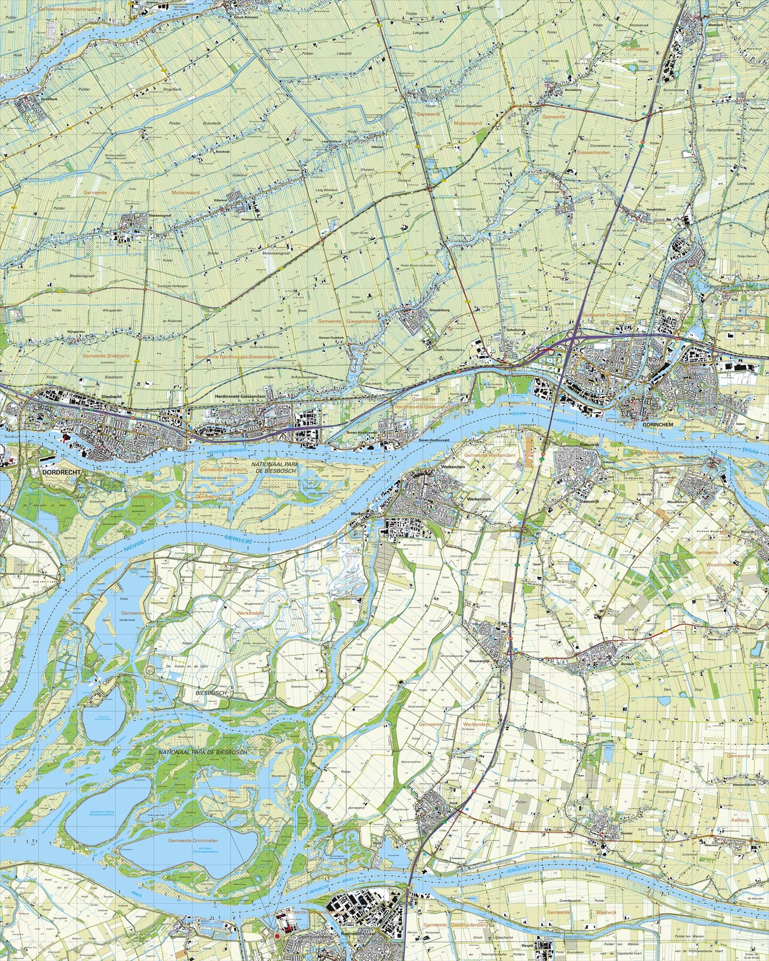 Topografische kaart schaal 1:25.000 (Gorinchem, Sliedrecht, Werkendam, Raamsdonksveer, Hardinxveld-Giessendam)