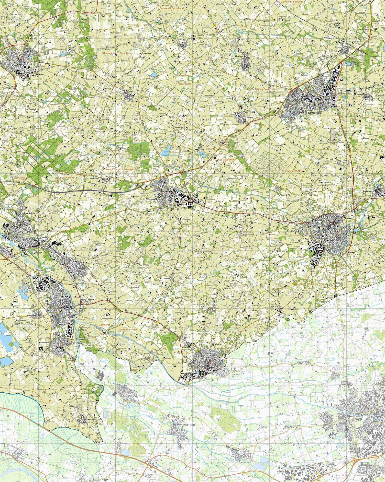 Topografische kaart schaal 1:25.000 (Lichtenvoorde, Varsseveld, Gaanderen, Aalten, Dinxperlo, Ulft))