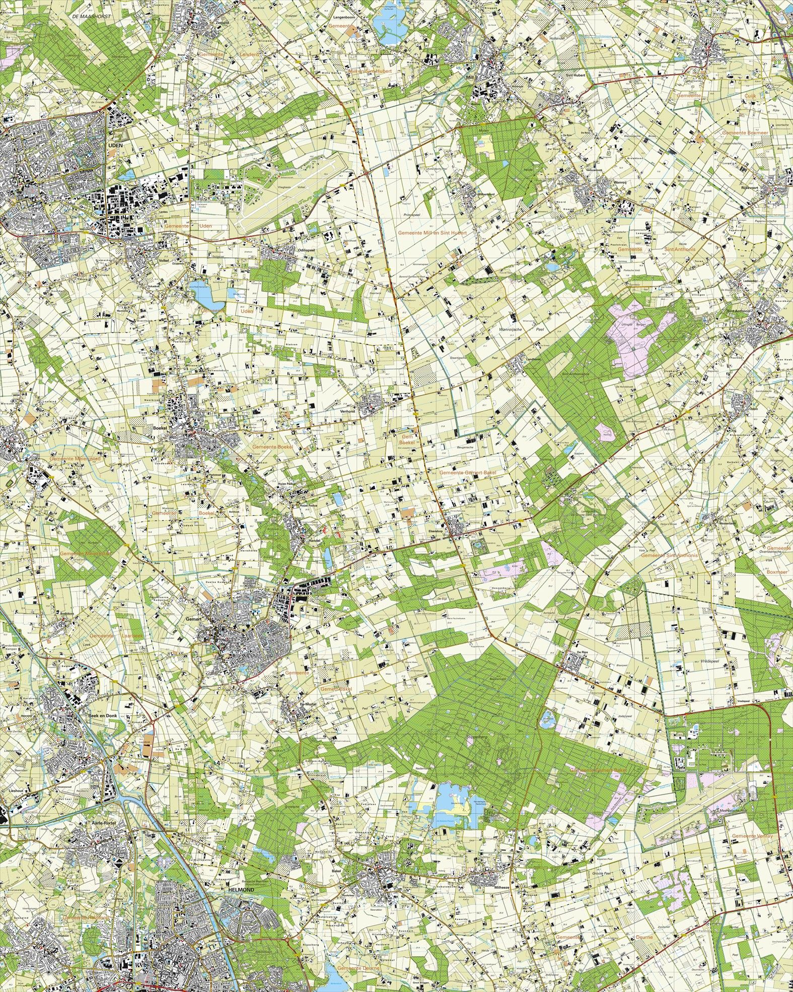 Topografische kaart schaal 1:25.000 (Uden, Boekel, Gemert, Beek en Donk, Helmond, Mill)
