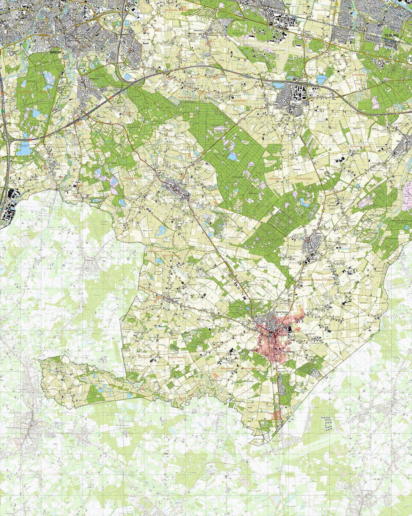 Topografische kaart schaal 1:25.000 (Breda, Tilburg, Gilze, Baarle-Nassau, Chaam, Alphen)