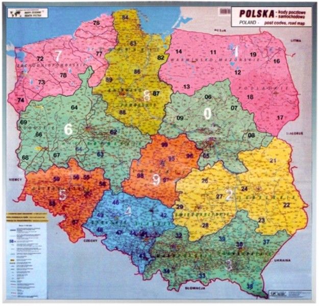 Postcodekaart Polen 1:750.000