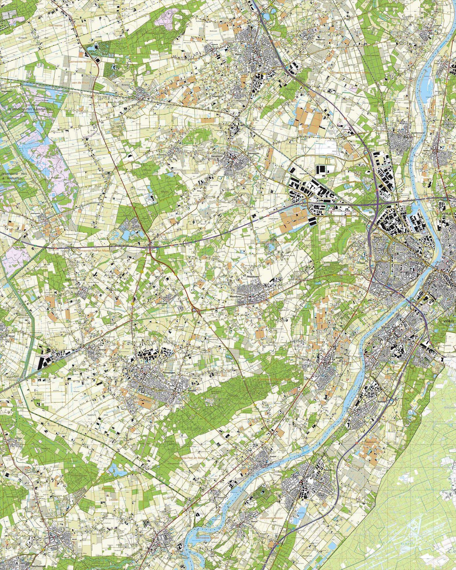 Topografische kaart schaal 1:25.000 (Horst, Venlo, Tegelen, Maasbree, Panningen, Reuver)