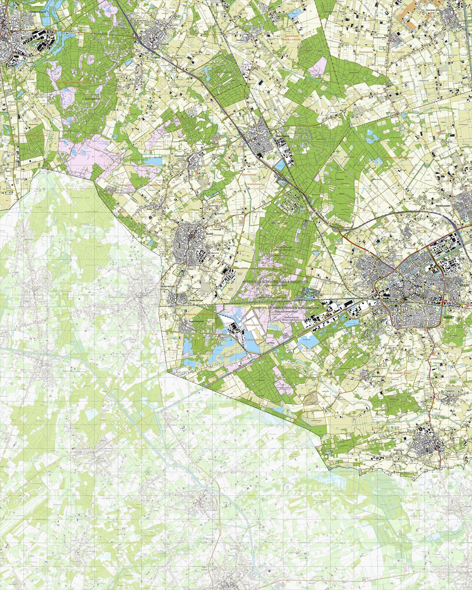 Topografische kaart schaal 1:25.000 (Leende, Maarheeze, Budel, Weert, Stramproy)