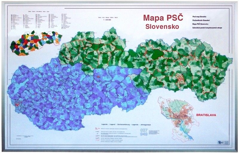 Postcodekaart Slowakije 1:435.000