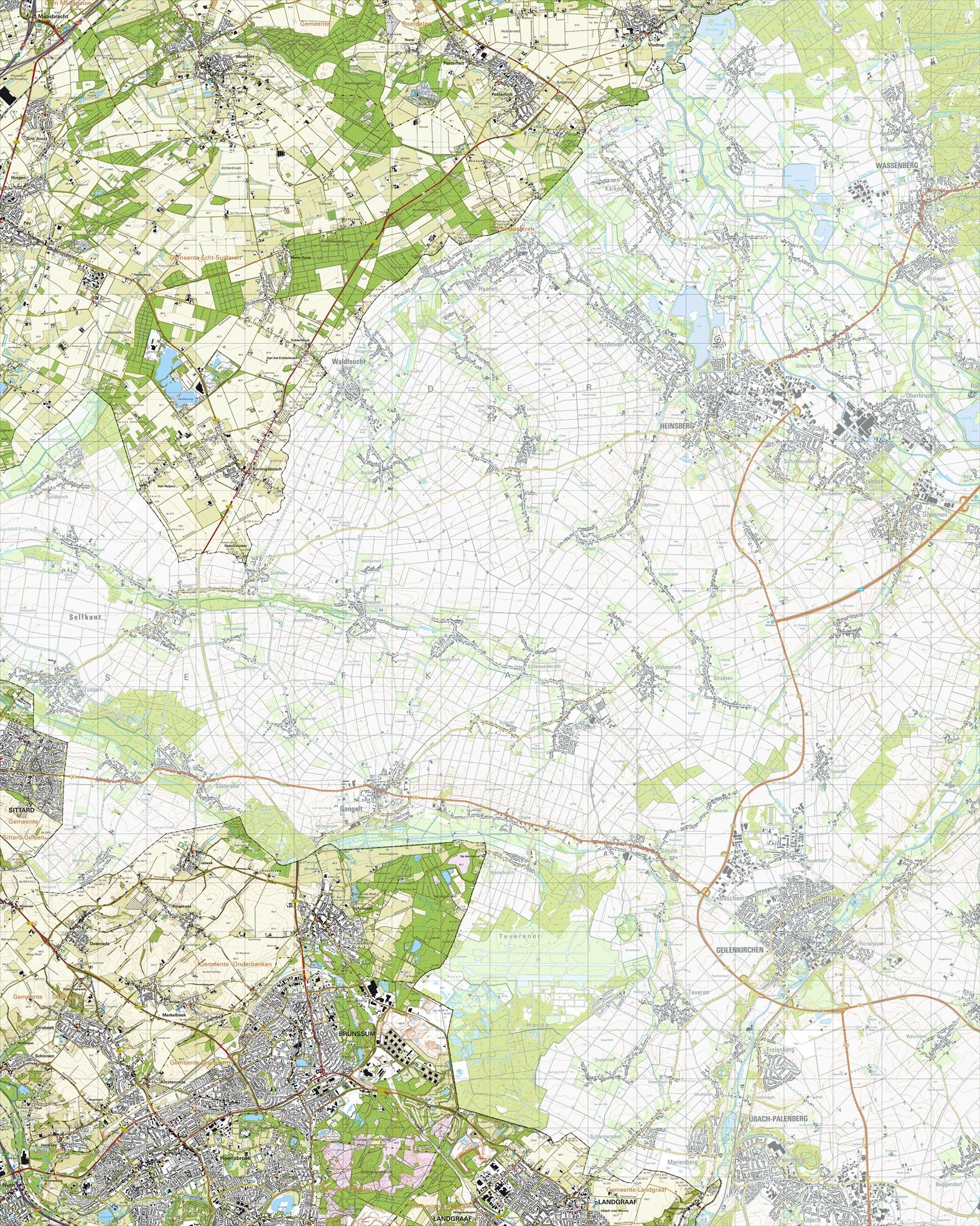 Topografische kaart schaal 1:25.000 (Montfort, Posterholt, Koningsbosch, Brunssum, Hoensbroek)