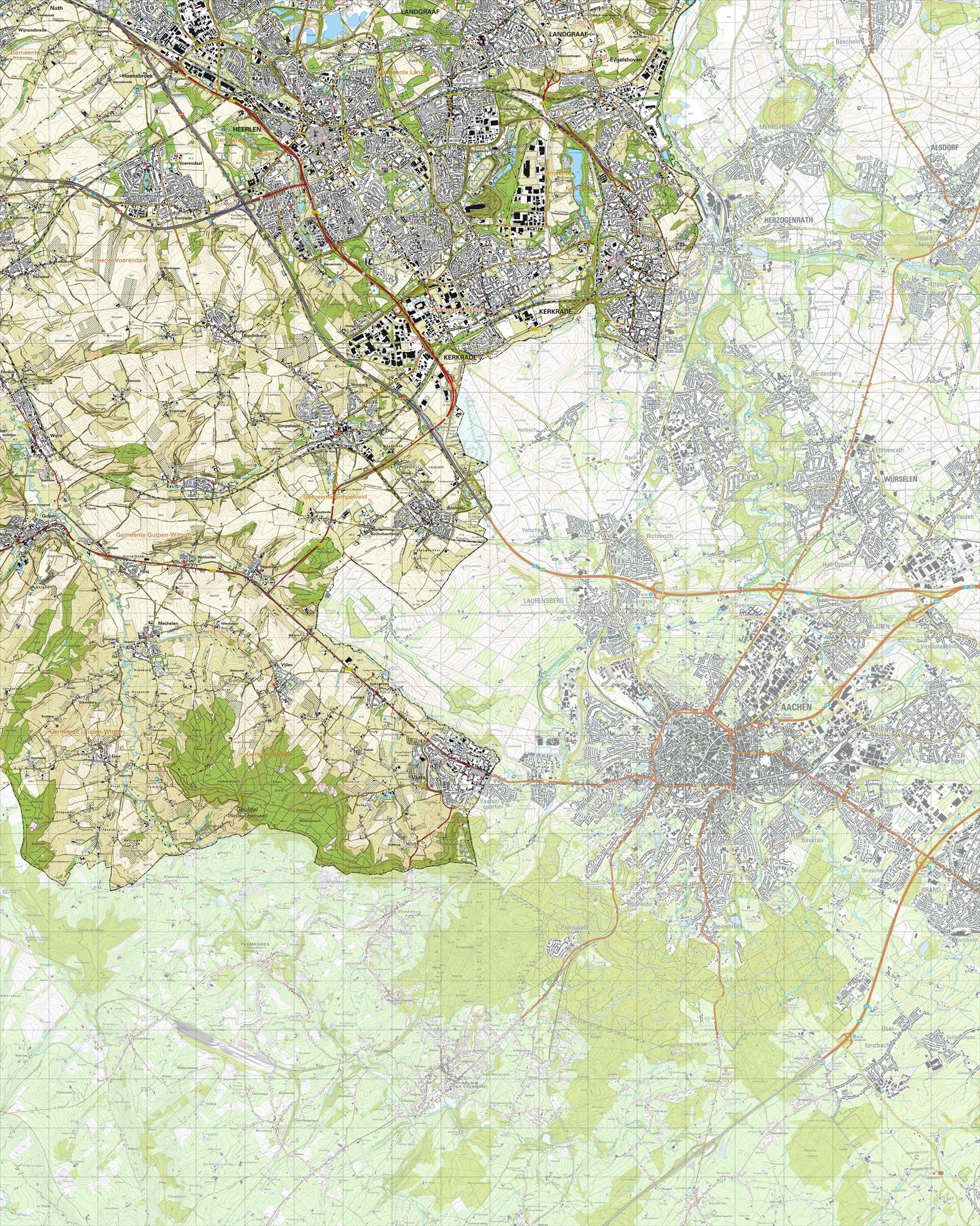 Topografische kaart schaal 1:25.000 (Heerlen, Landgraaf, Kerkrade, Eygelshoven, Vaals)