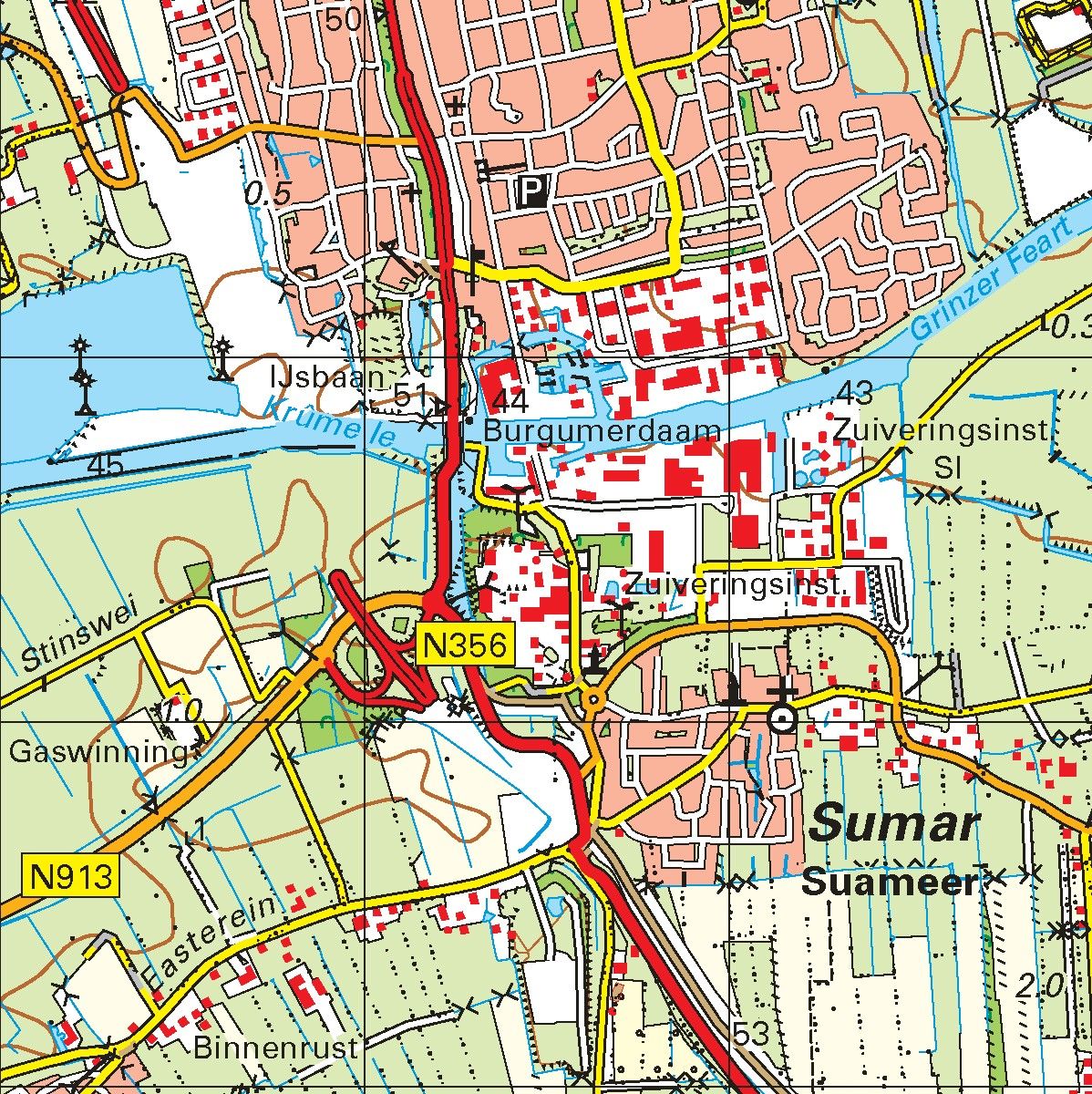 Topografische kaart schaal 1:50.000 (Leeuwarden, Drachten, Joure, Heerenveen)