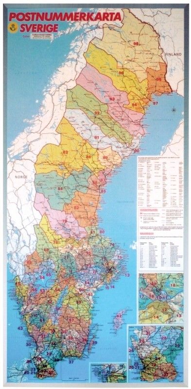 Postcodekaart Zweden 1:1.200.000