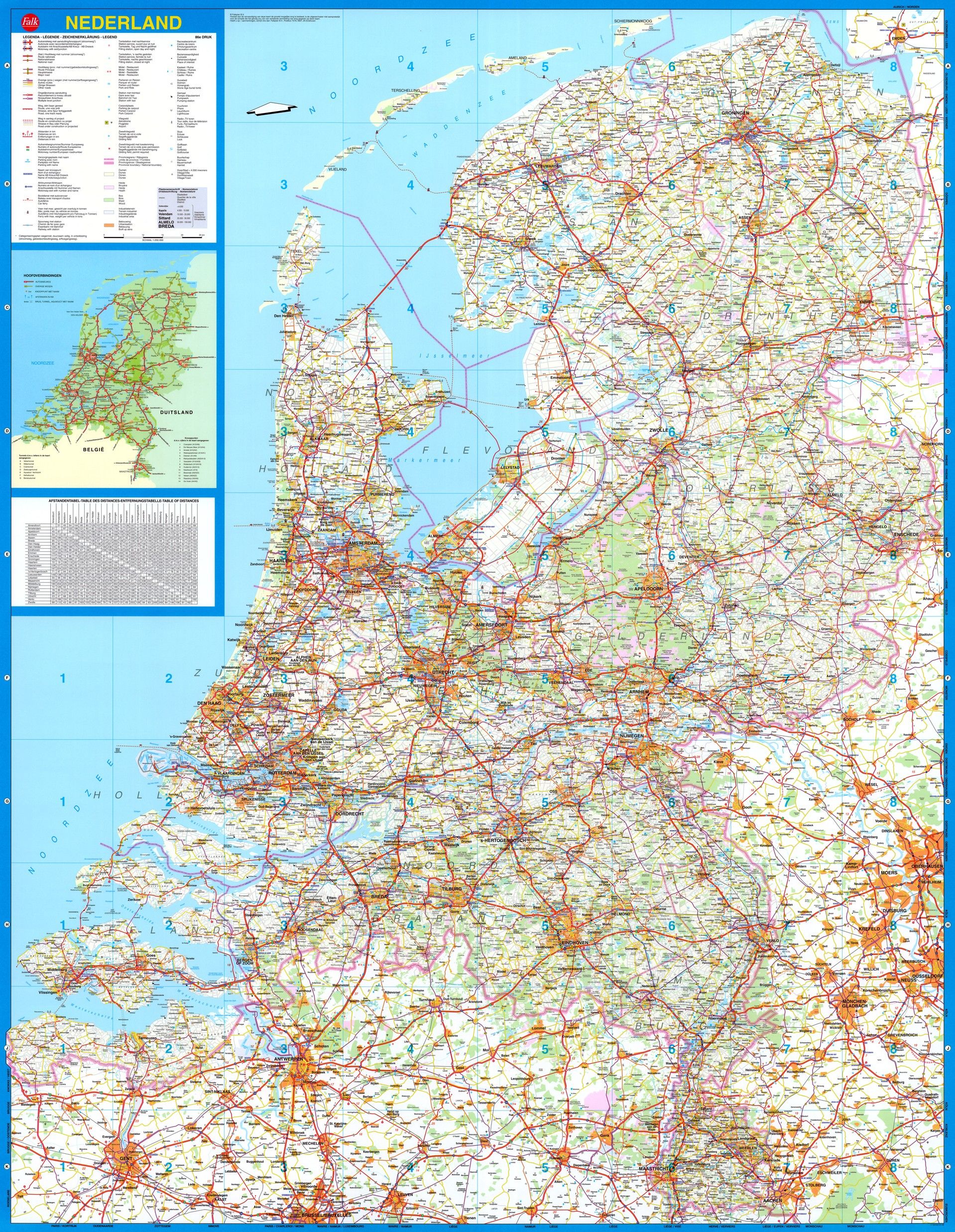 Landkaart Nederland Falk 1:250.000 met plaatsnamenindex