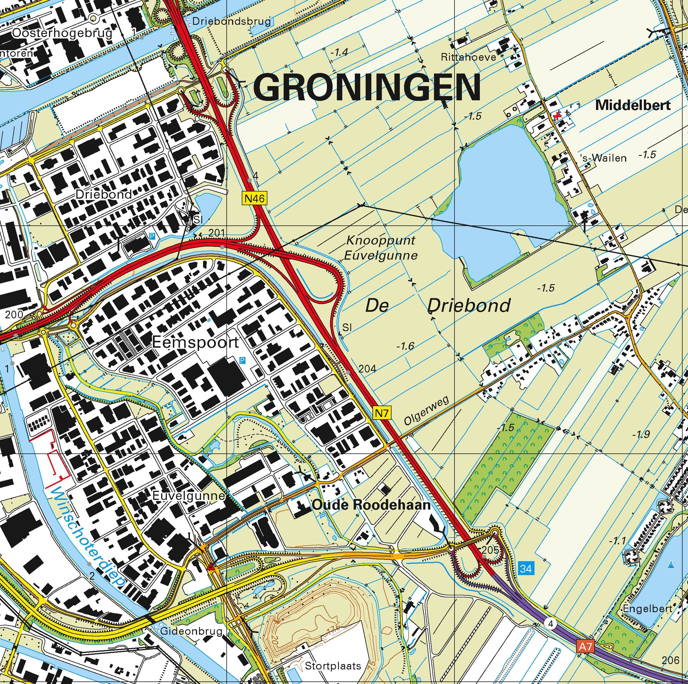 Topografische kaart schaal 1:25.000 (Groningen, Haren, Eelde, Hoogezand-Sappemeer, Zuidlaren)