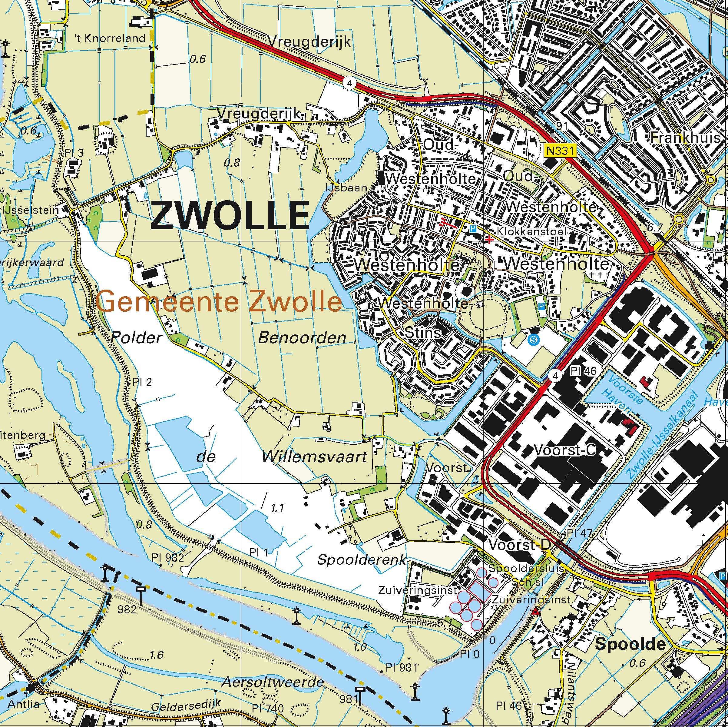Topografische kaart schaal 1:25.000 (Zwolle, Kampen, Hattem, Wezep, Heerde, Wijhe)