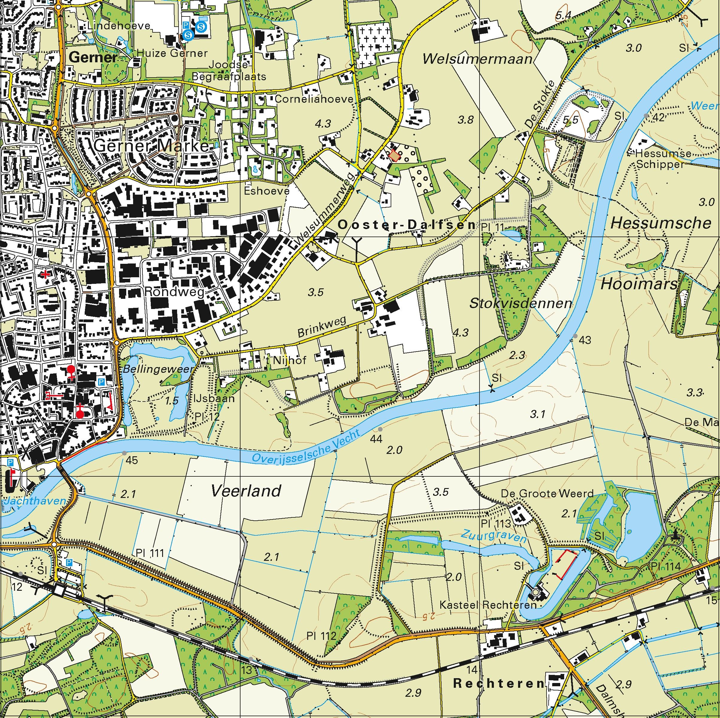 Topografische kaart schaal 1:25.000 (Ommen, Dalfsen, Nieuwleusen, Raalte, Hellendoorn, Heino)