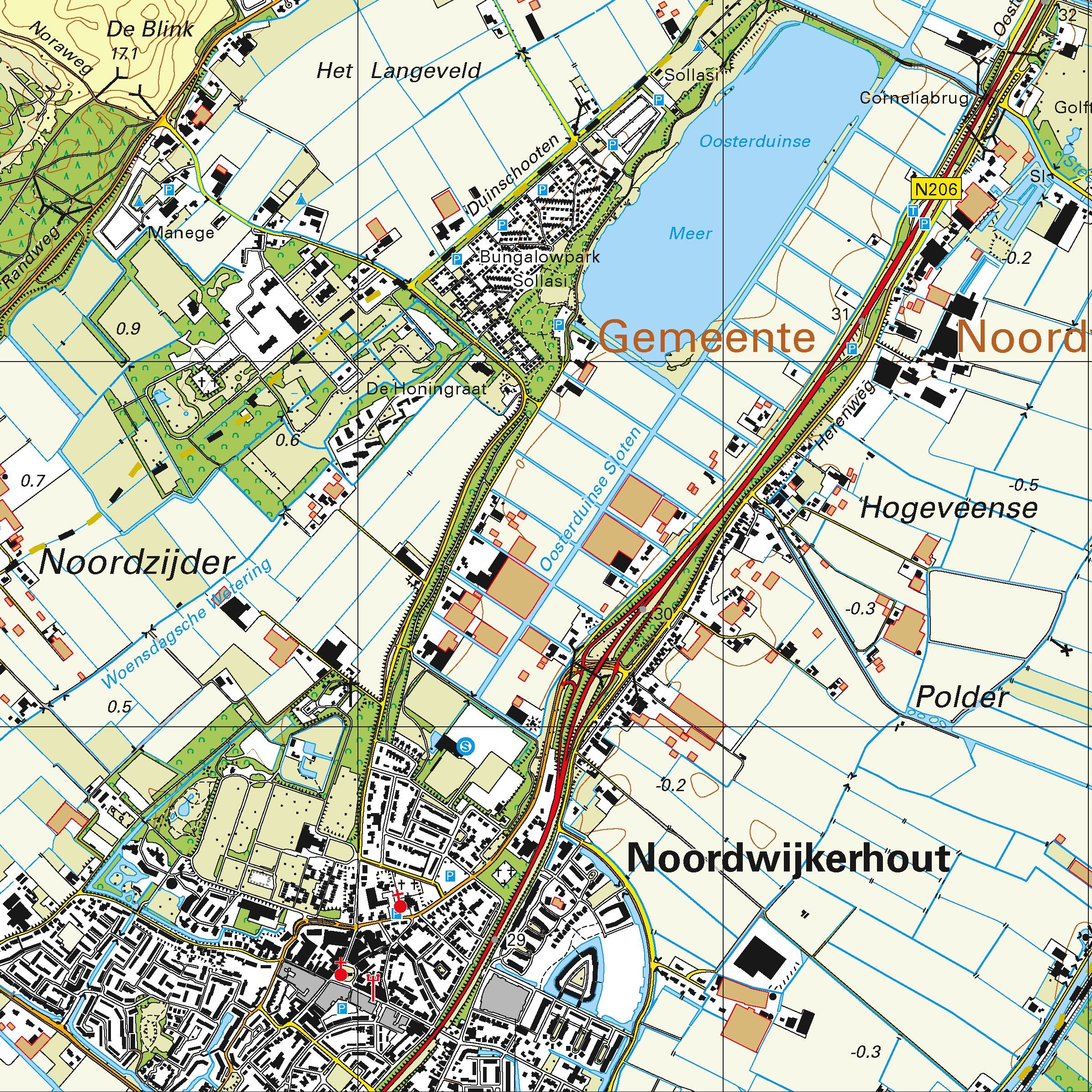 Topografische kaart schaal 1:25.000 (Lisse, Sassenheim, Voorhout, Katwijk, Leiden, Wassenaar)