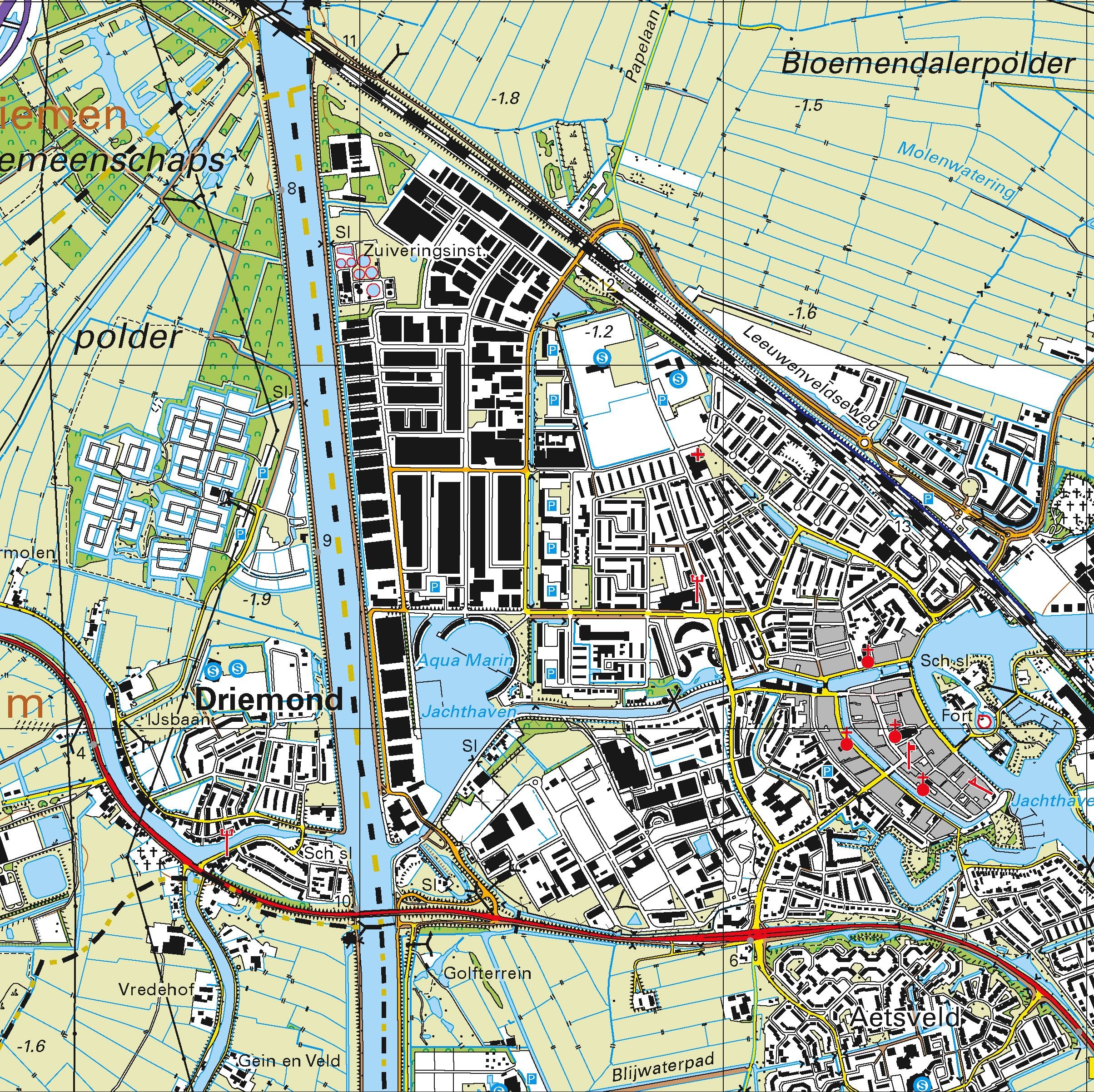 Topografische kaart schaal 1:25.000 (Amsterdam, Abcoude, Weesp, Bussum, Naarden, Breukelen)