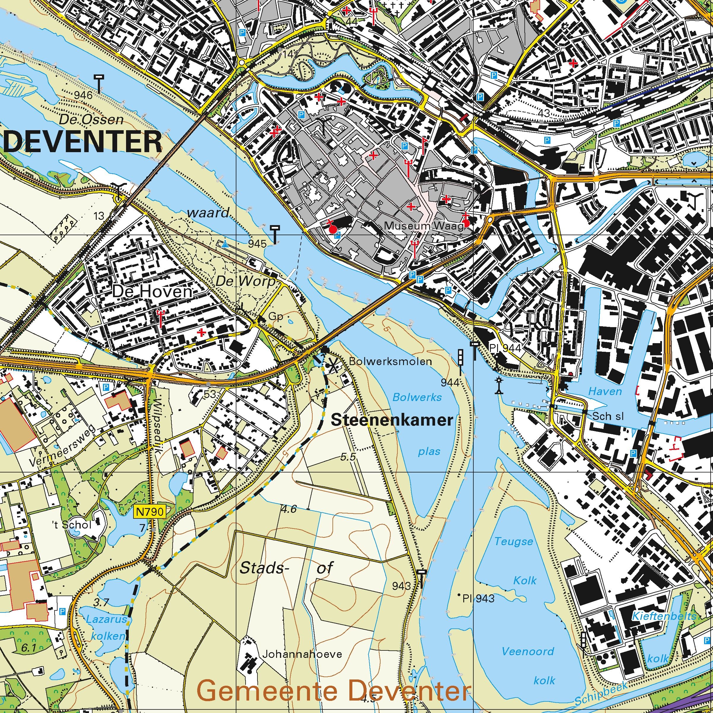 Topografische kaart schaal 1:25.000 (Deventer, Twello, Olst, Zutphen, Gorssel, Bathmen)