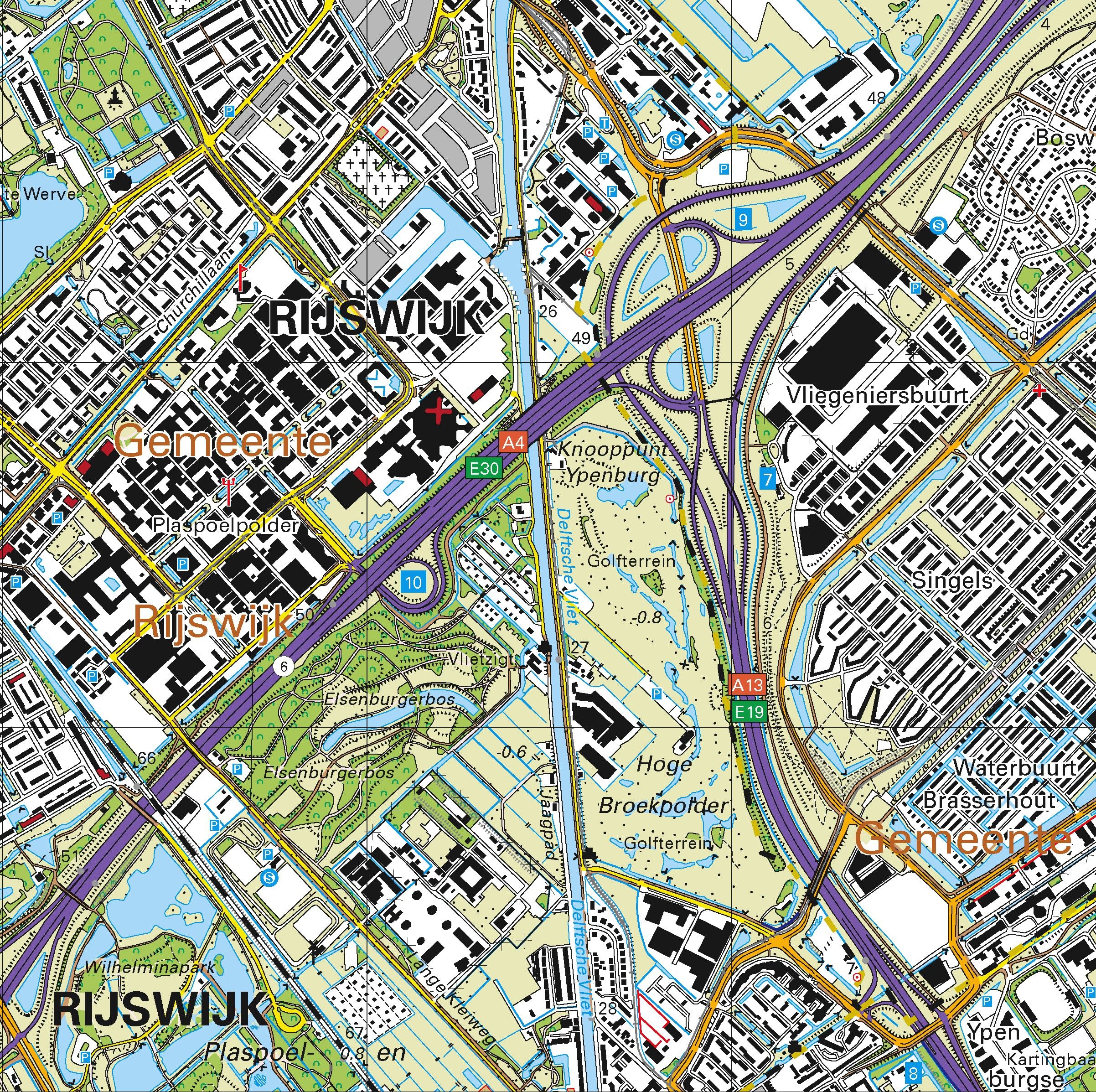 Topografische kaart schaal 1:25.000 (Den Haag, Leidschendam, Zoetermeer, Rotterdam, Delft, Leiden)