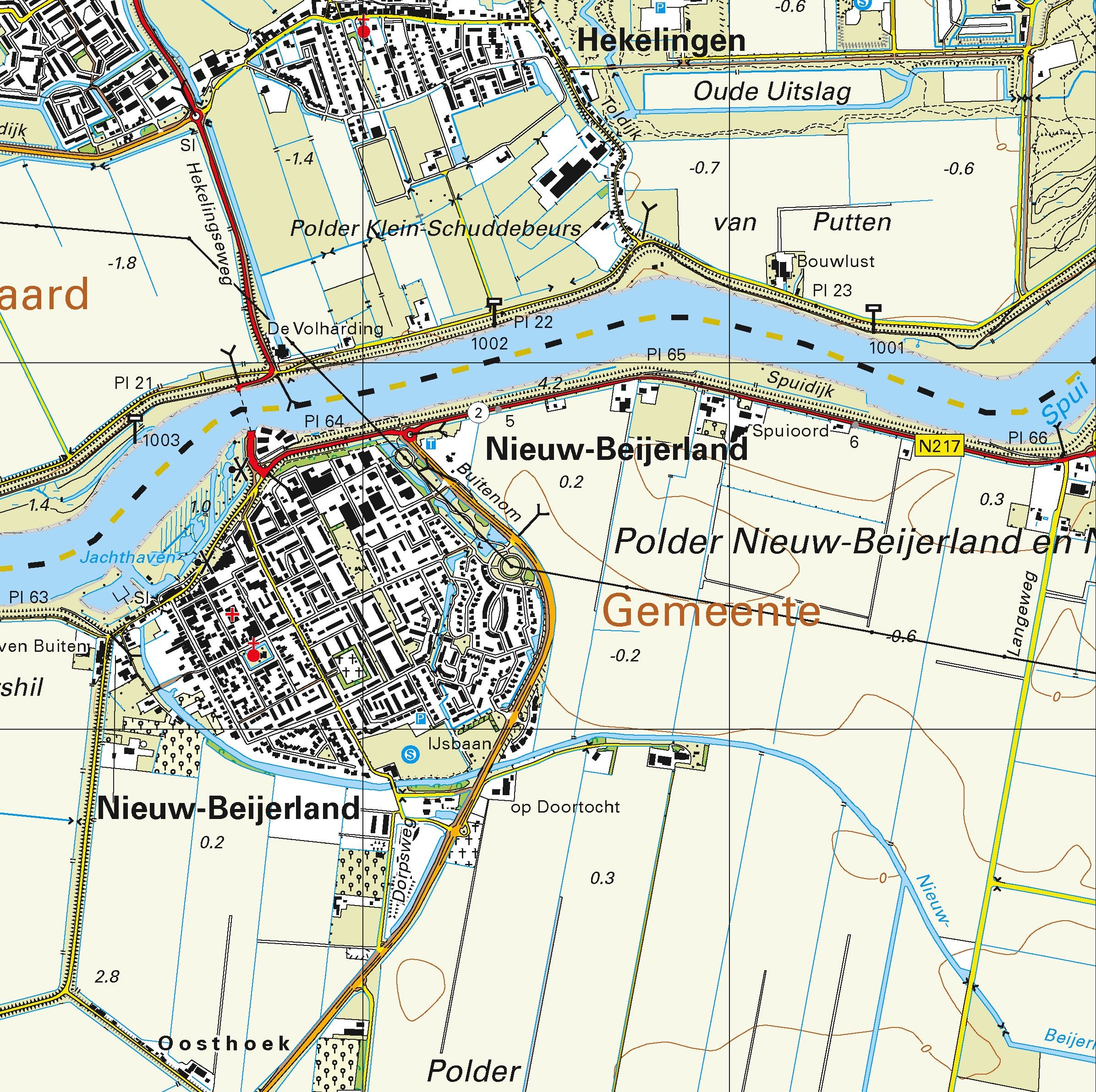Topografische kaart schaal 1:25.000 (Rotterdam, Hoogvliet, Spijkenisse, Oud-Beijerland, Numansdorp)
