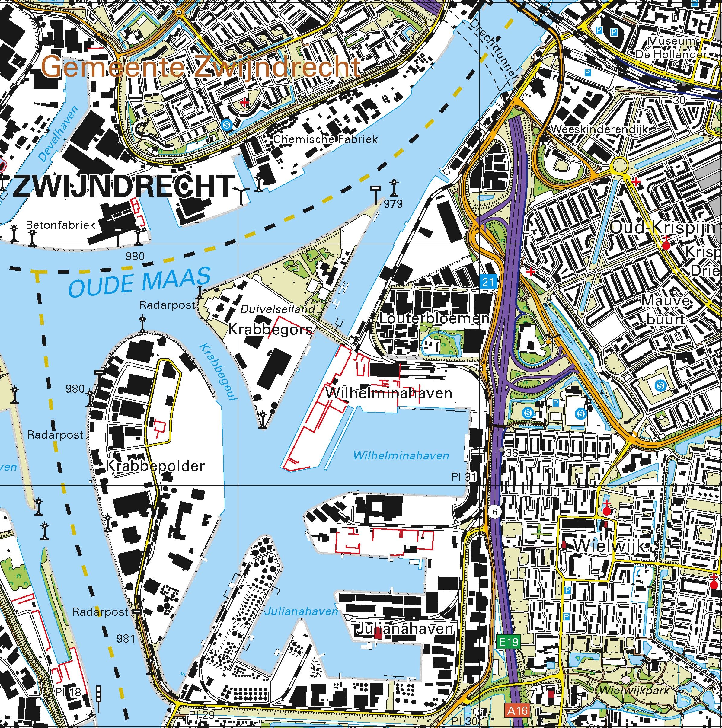 Topografische kaart schaal 1:25.000 (Rotterdam, Ridderkerk, Barendrecht, Zwijndrecht, Papendrecht,Dordrecht)
