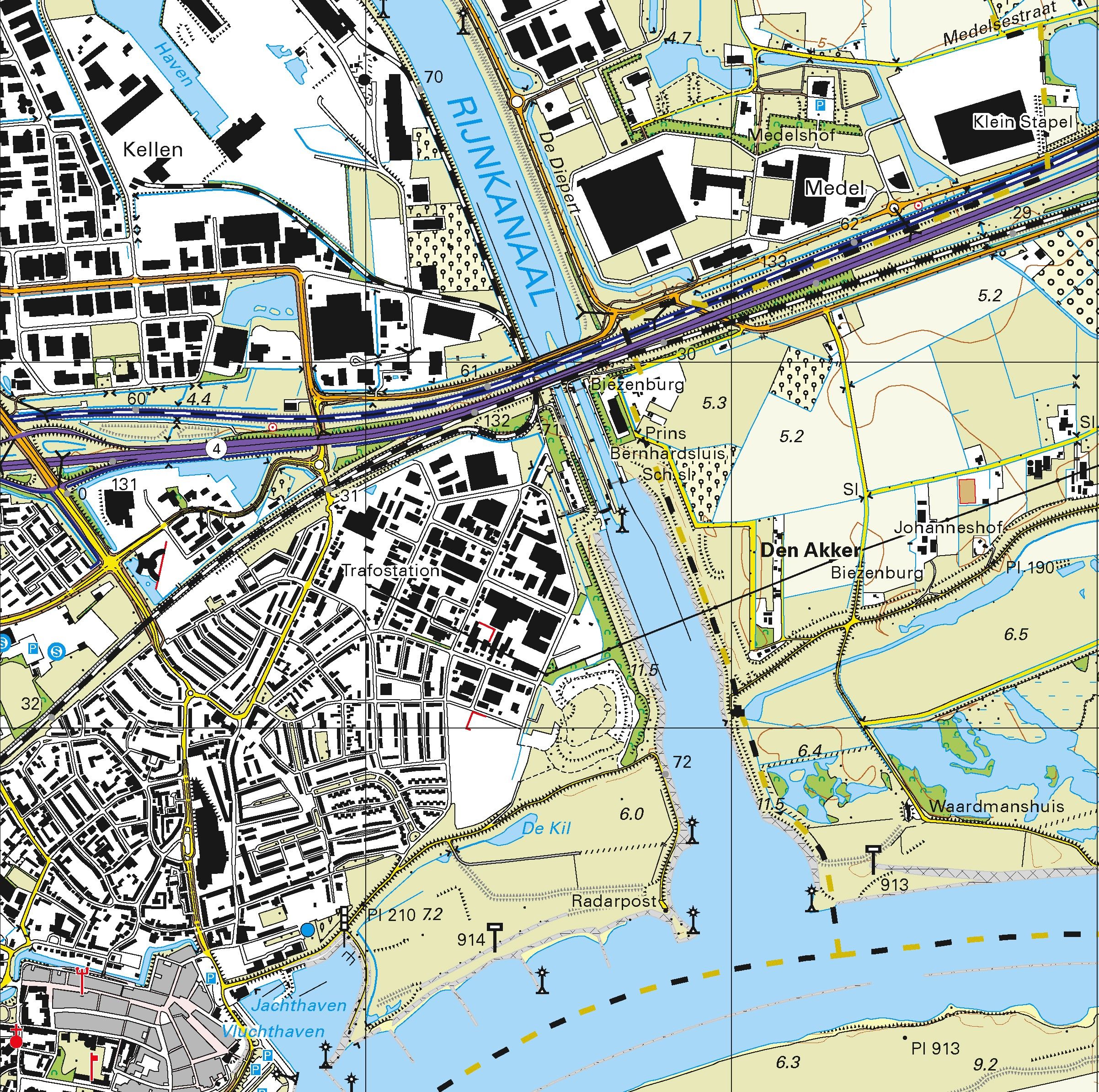 Topografische kaart schaal 1:25.000 (Tiel, 's-Hertogenbosch, Oss, Heesch, Rosmalen, Kerkdriel)