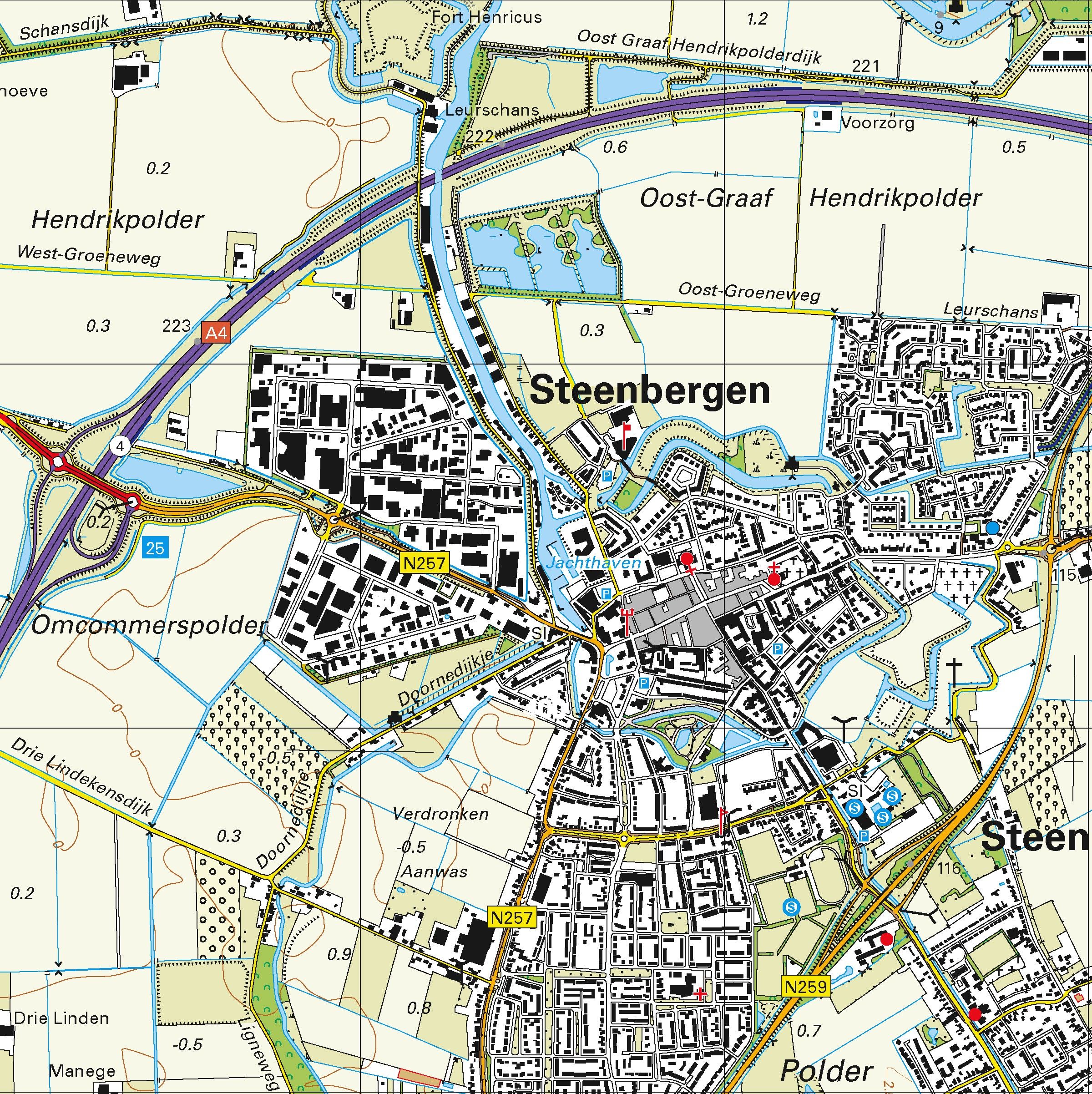 Topografische kaart schaal 1:25.000 (Bergen op Zoom Tholen, Halsteren, Steenbergen, Roosendaal, Dinteloord)