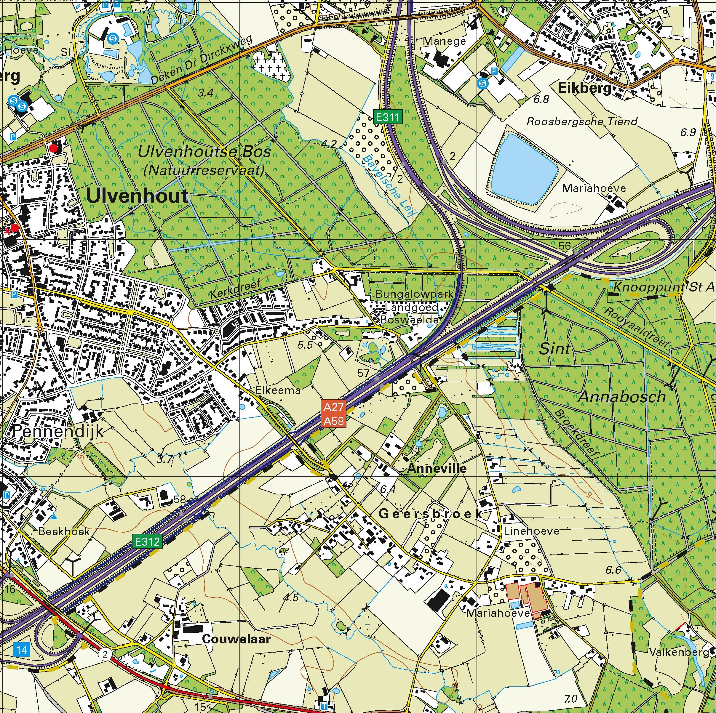 Topografische kaart schaal 1:25.000 (Breda, Oosterhout, Dongen, Rijen, Tilburg, Made)