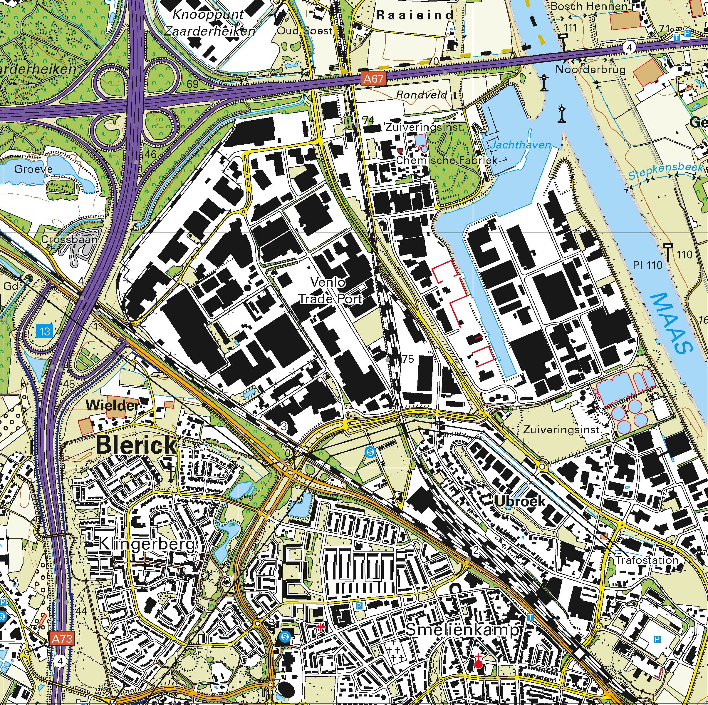 Topografische kaart schaal 1:25.000 (Venlo, Blerick, Grubbenvorst, Horst, Sevenum, Arcen)