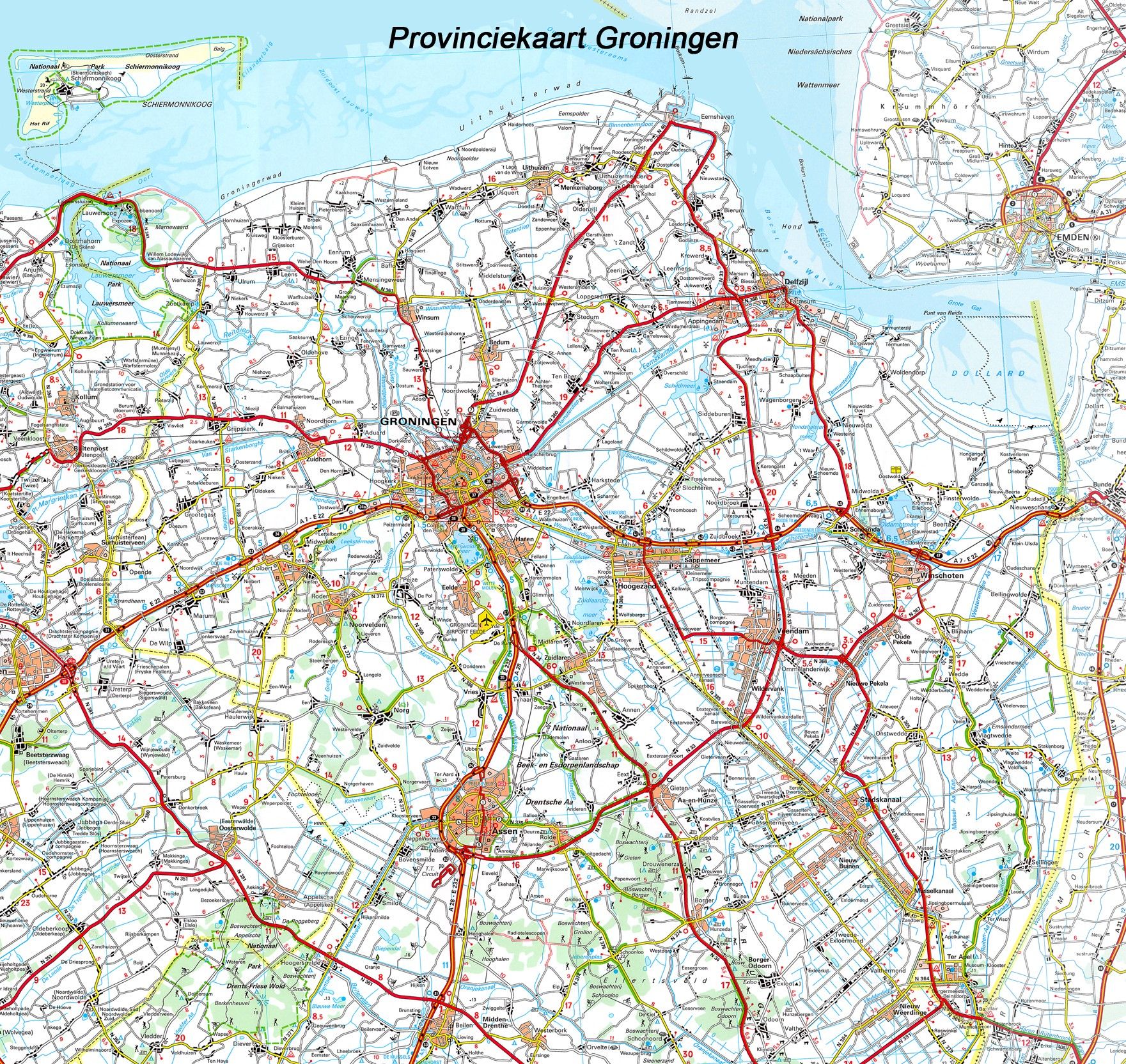 Provincie kaart Groningen 1:100.000