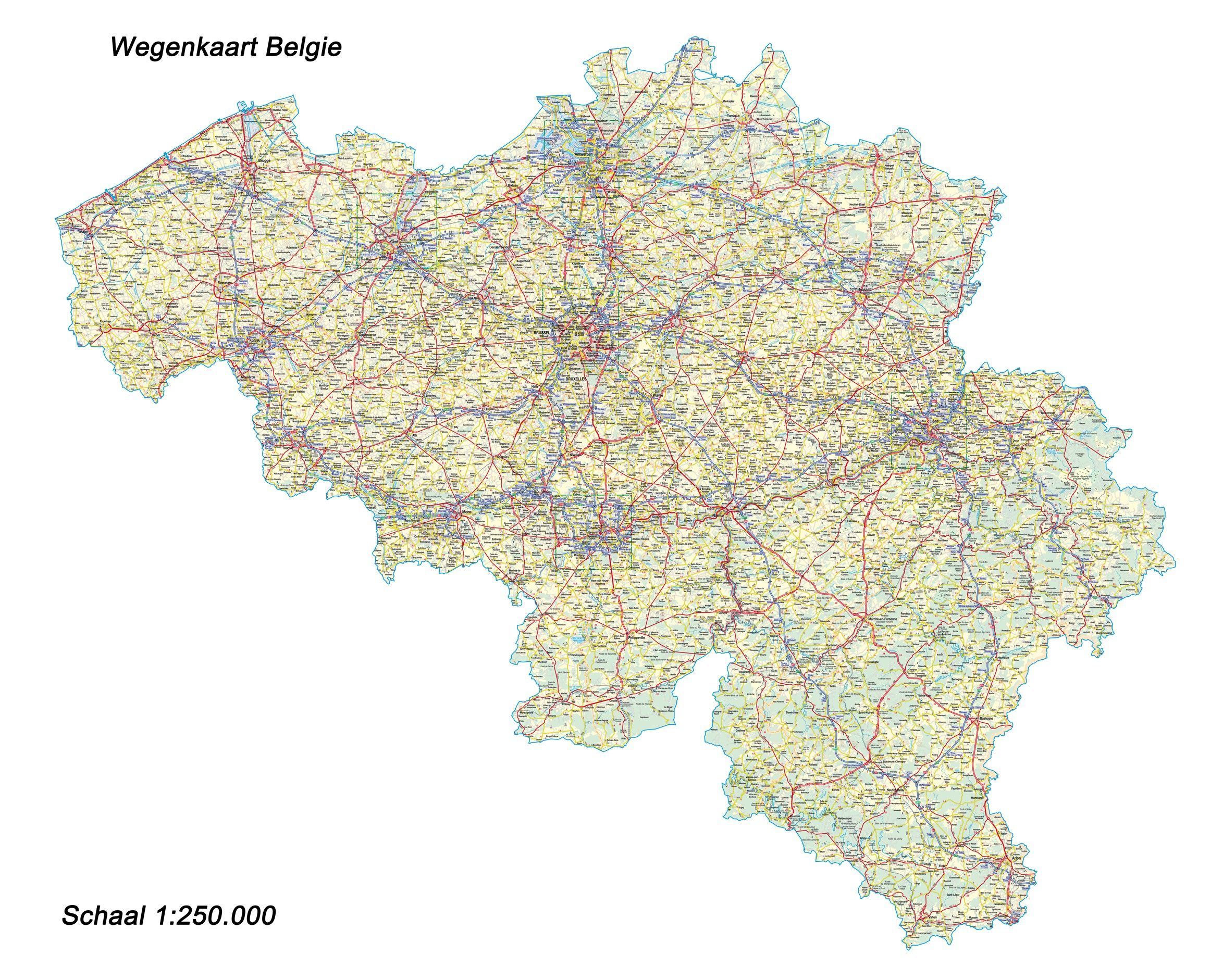 Landkaart Belgie  1:250.000 zonder buurlanden