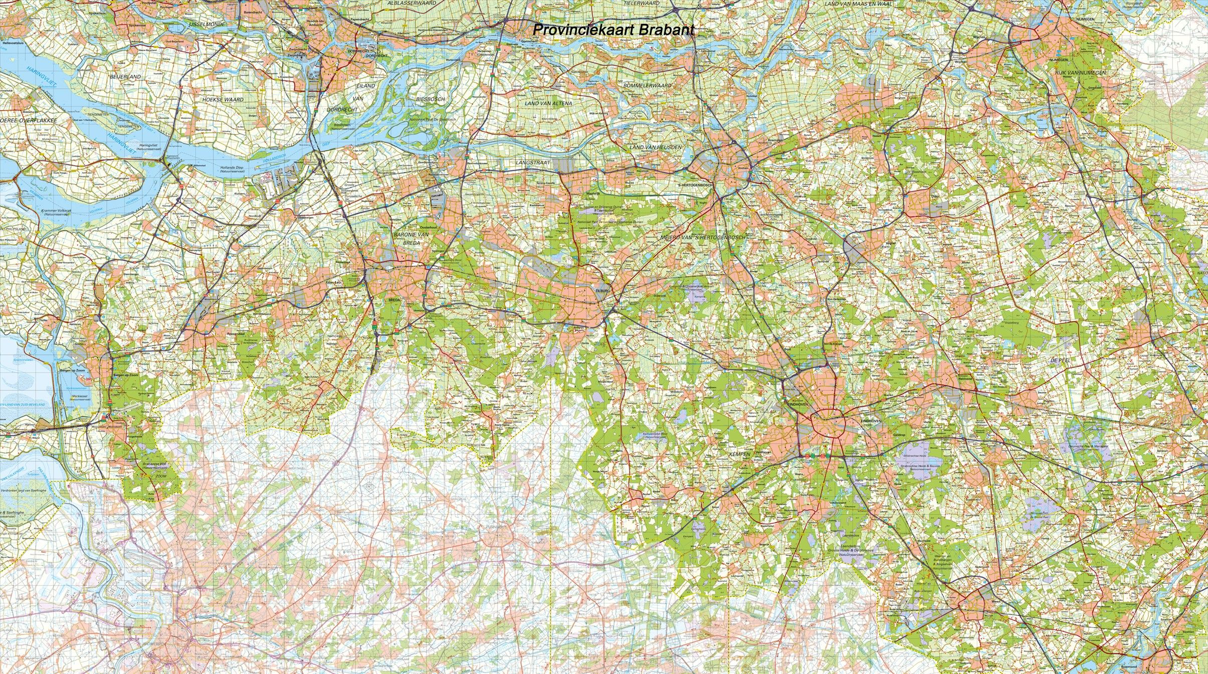 Topografische Provincie kaart Noord Brabant 1:100.000