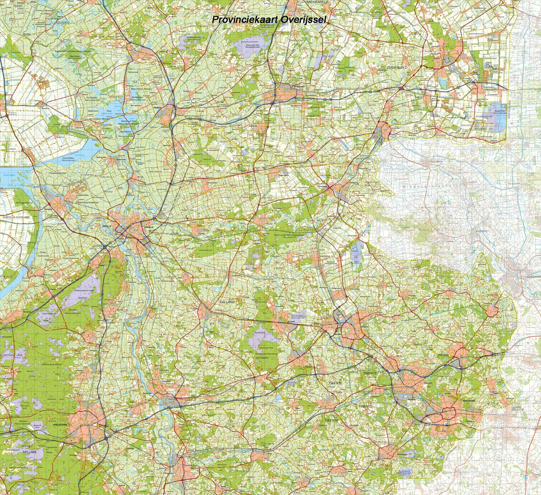 Topografische Provincie kaart Overijssel 1:100.000