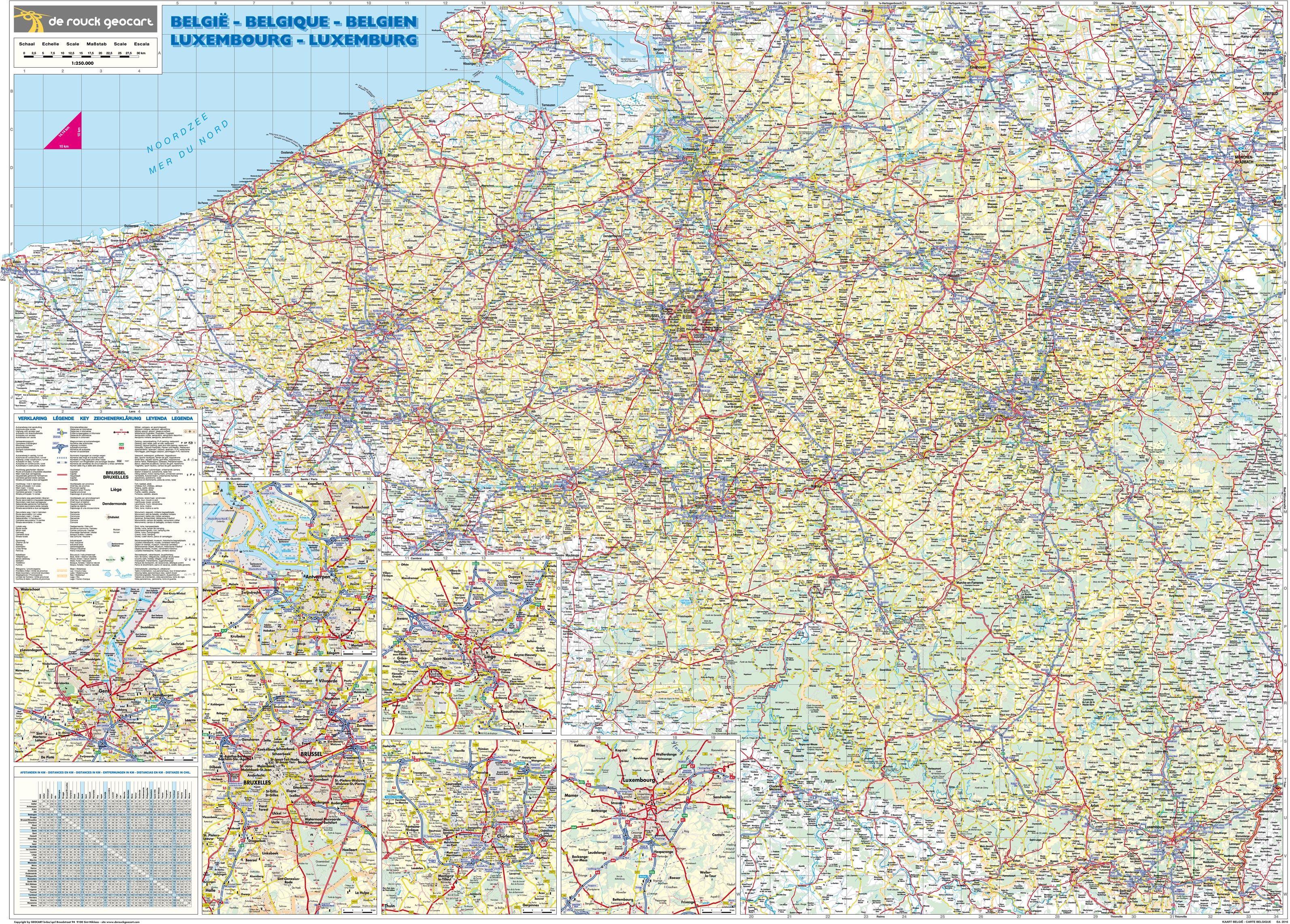 Landkaart Belgie de Rouck Geocart 1:250.000 met Plaatsnamenindex