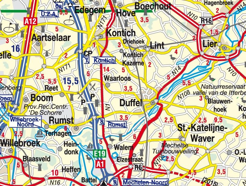 Landkaart Belgie de Rouck Geocart 1:250.000 met Plaatsnamenindex