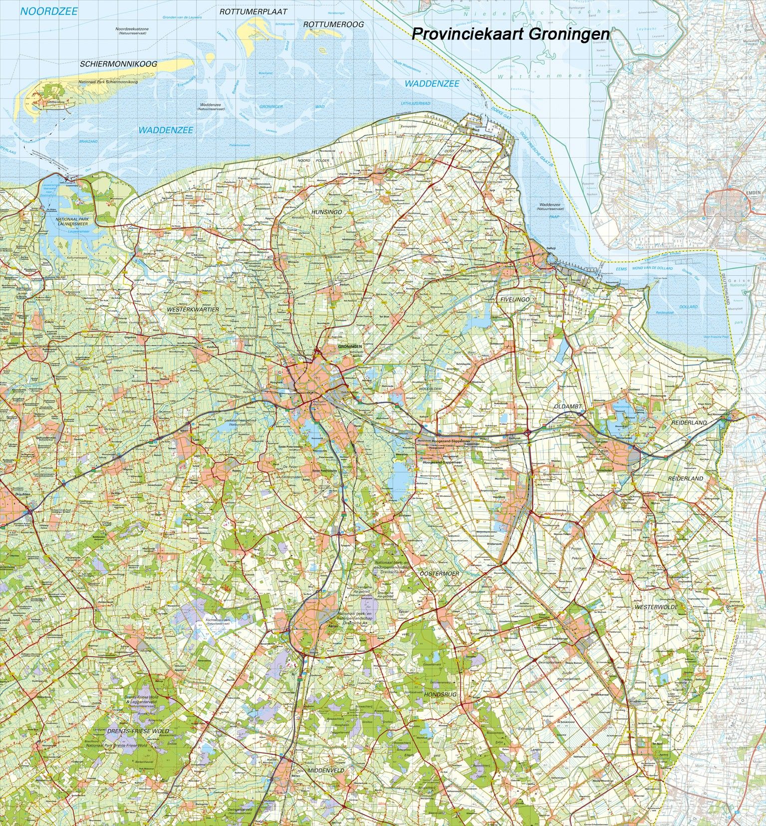 Digitale Provinciekaart Groningen 1:100.000