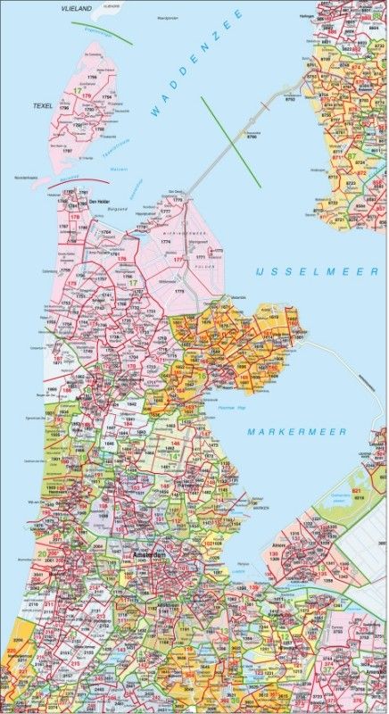 Postcodekaart Noord-Holland 1:100.000