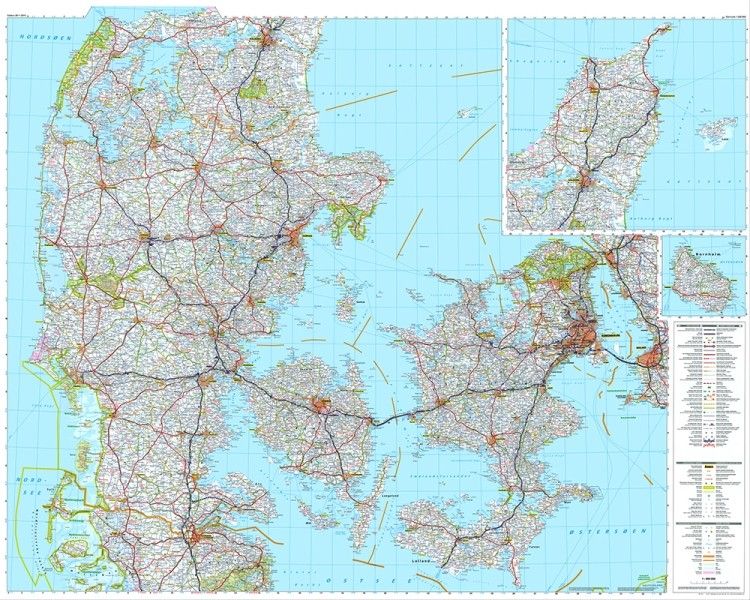 Landkaart Denemarken 1:300.000 met plaatsnamenindex