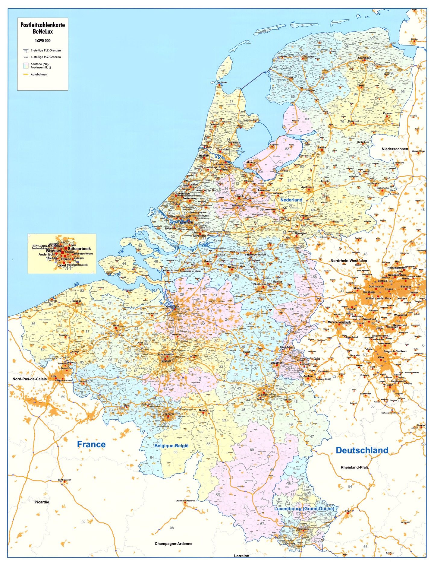 4-cijferige Postcodekaart Benelux