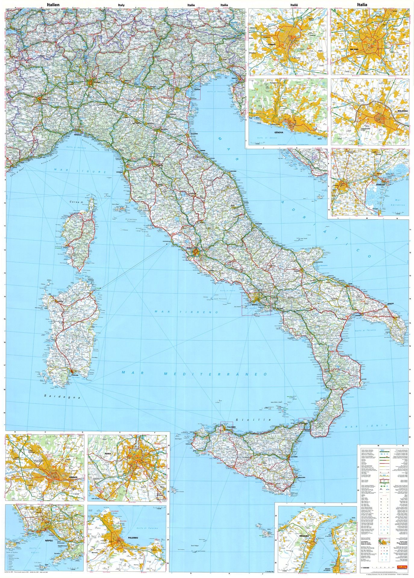 Landkaart Italie 1:1.000.000 met plaatsnamenindex voordelig bij