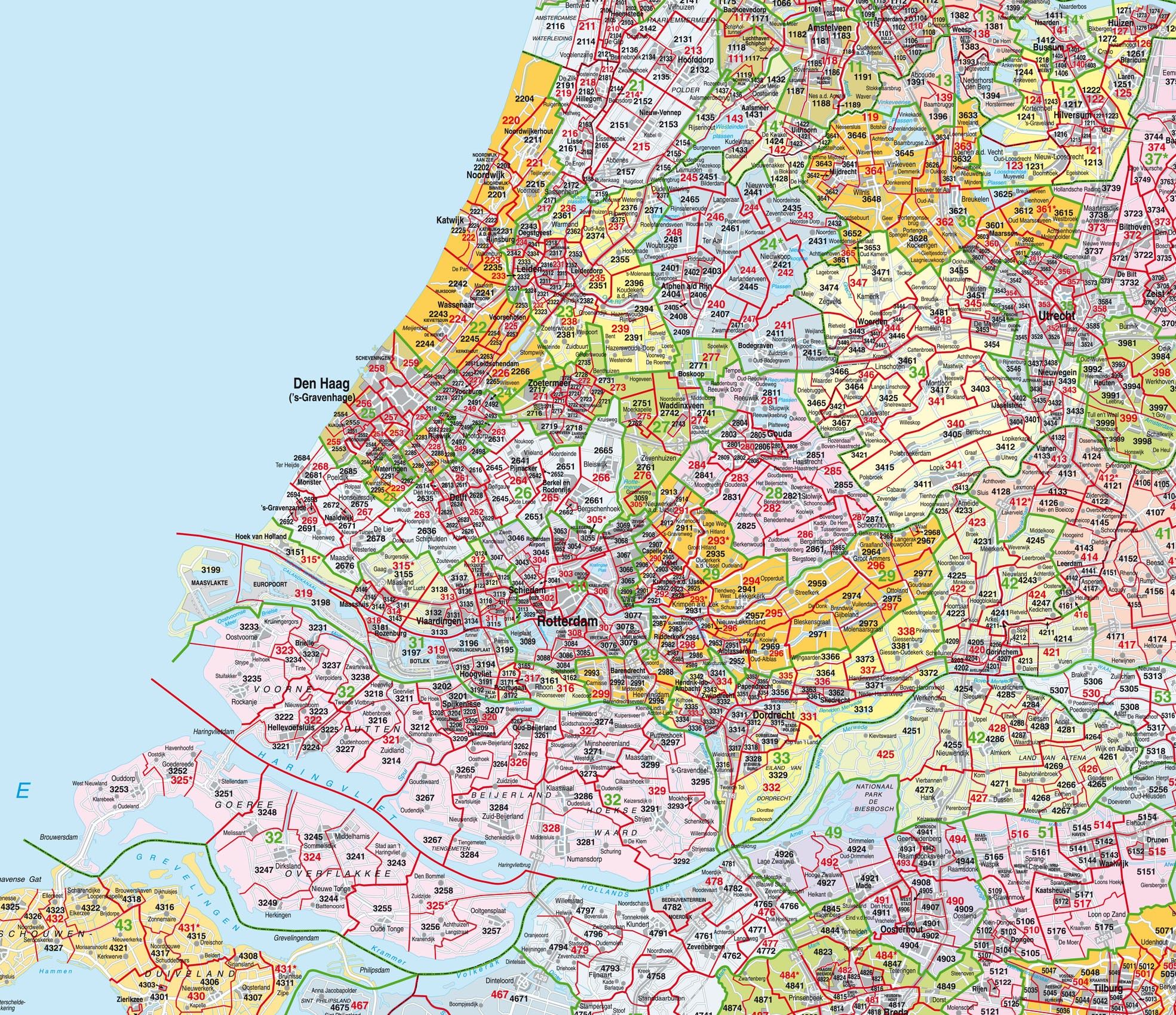 Digitale Postcodekaart Provincie Zuid Holland 1:100.000