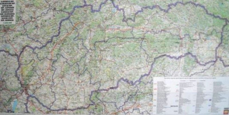 Landkaart Slowakije 1:400.000 met plaatsnamenindex