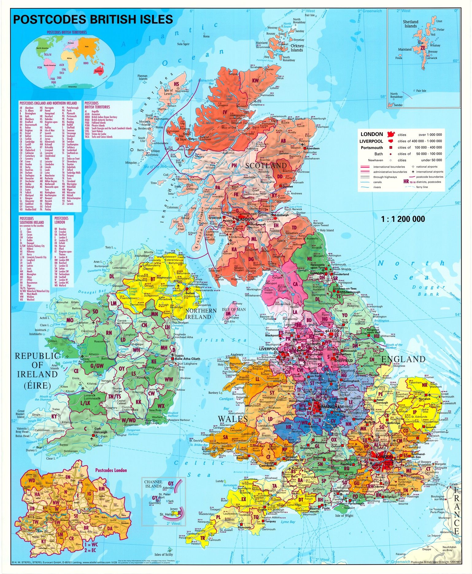 Postcodekaart Groot Brittannie 1:1.200.000