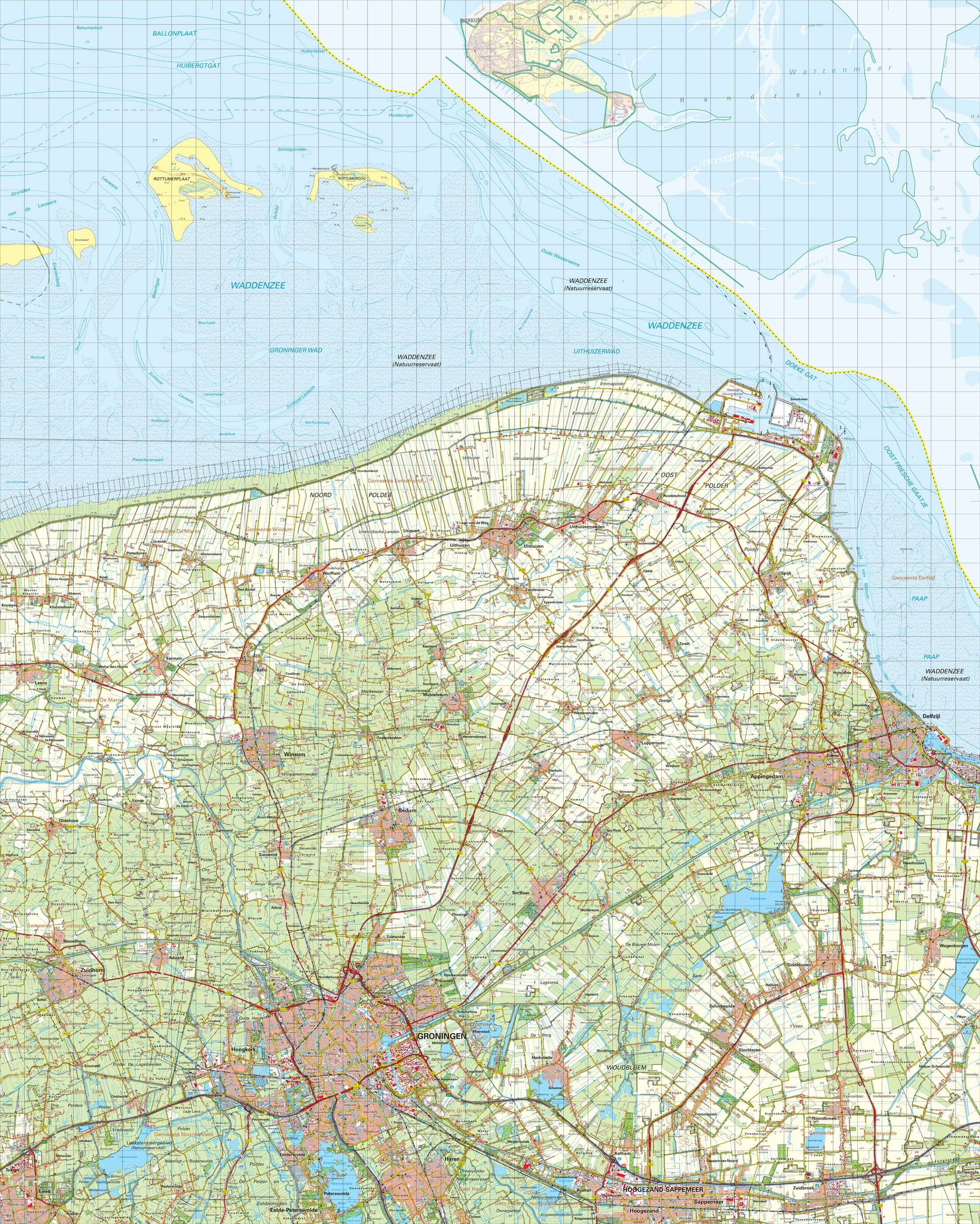 Topografische kaart schaal 1:50.000 (Delfzijl,Winsum,Groningen)