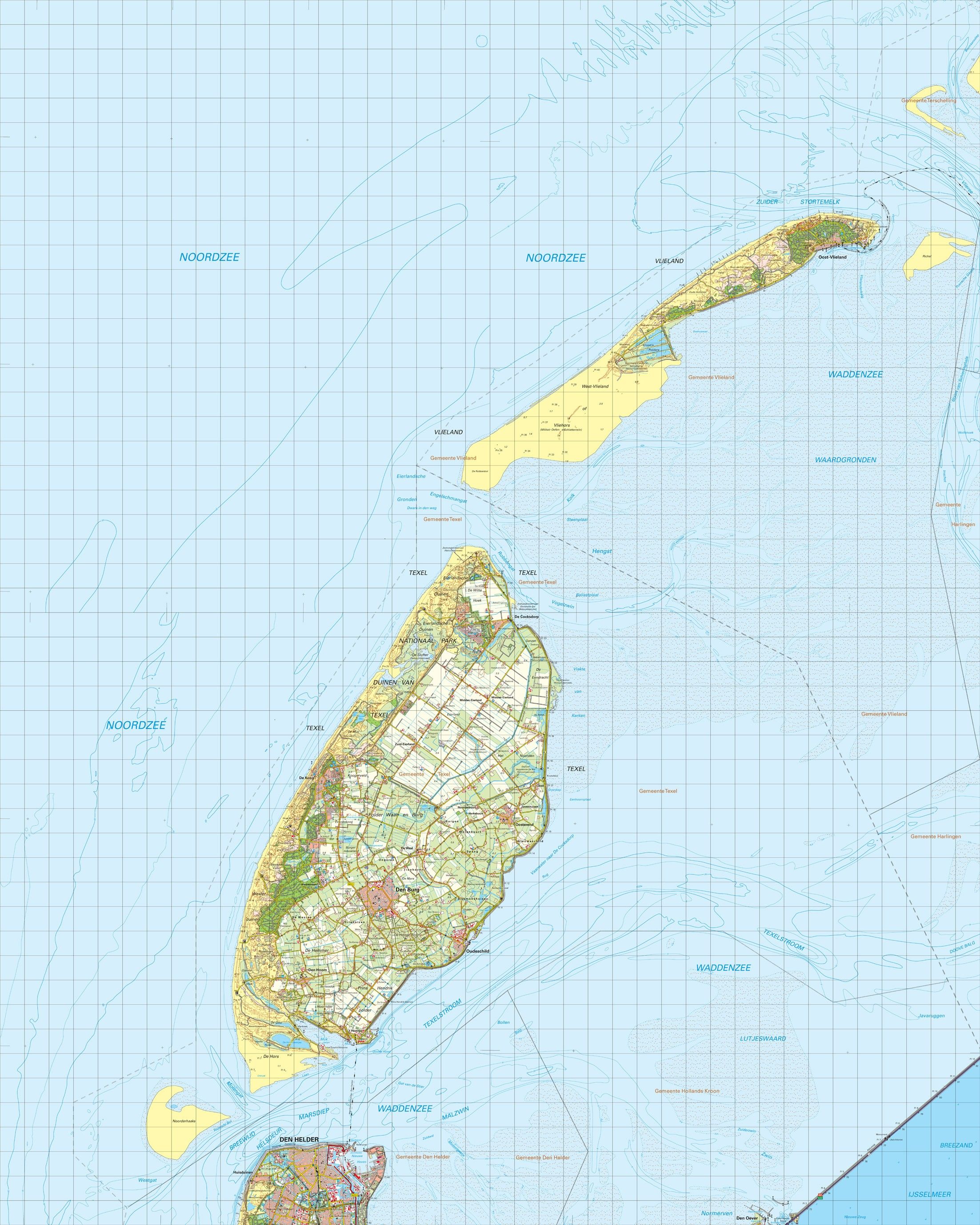 Topografische kaart schaal 1:50.000 (Vlieland,Texel,Den Helder)