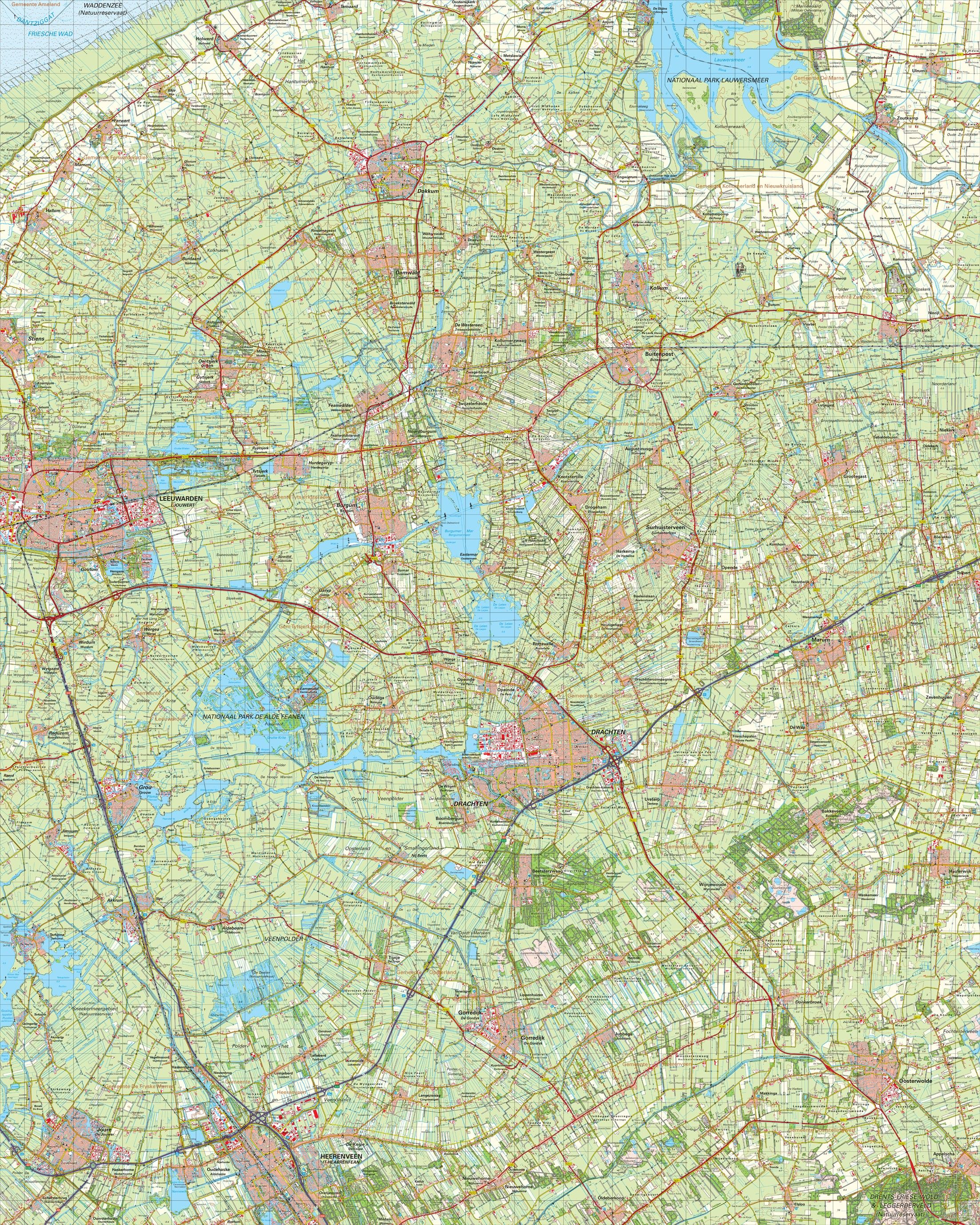 Topografische kaart schaal 1:50.000 (Leeuwarden,Drachten,Joure,Heerenveen)
