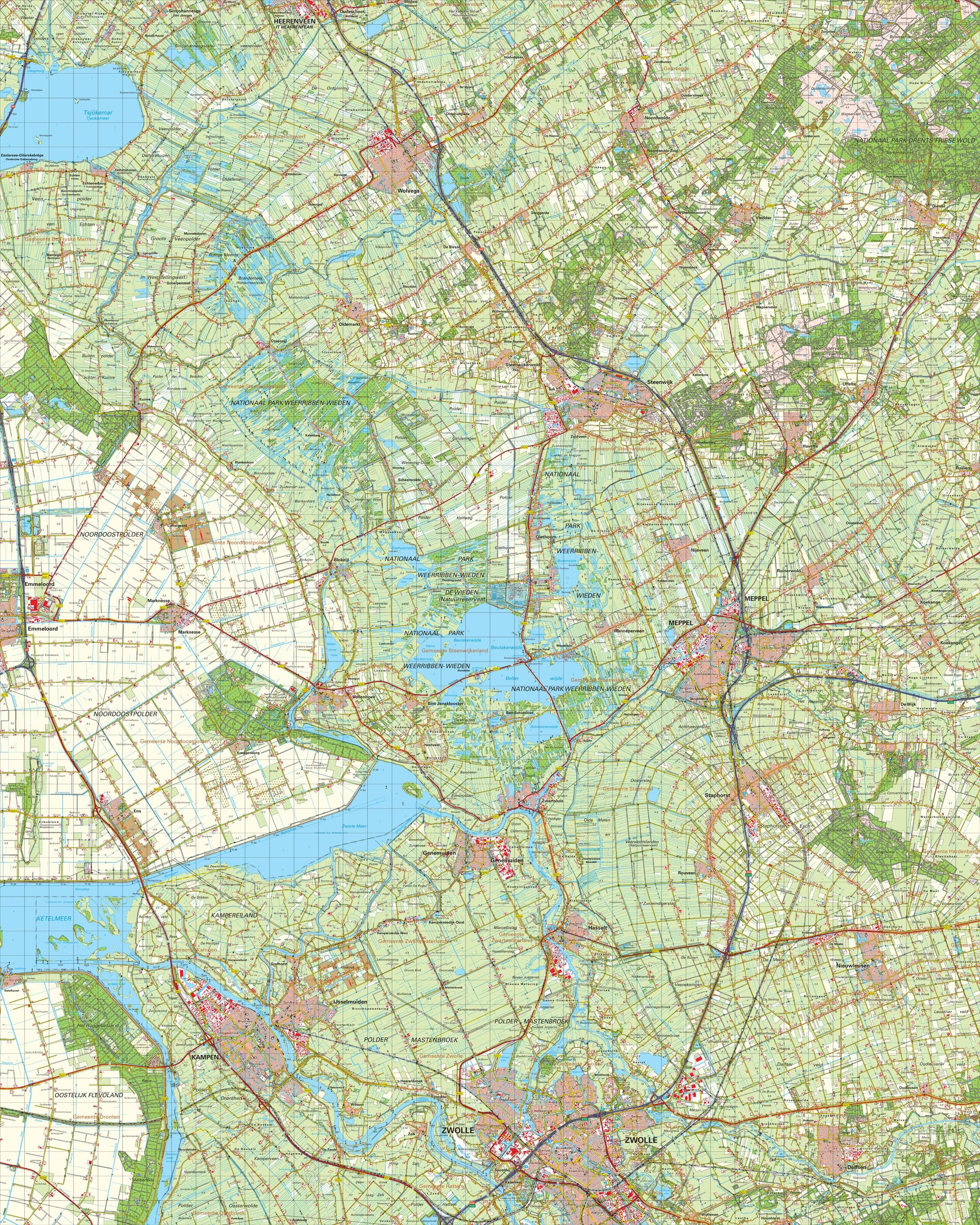 Topografische kaart schaal 1:50.000 (Emmeloord,Wolvega,Steenwijk,Meppel,Zwolle)