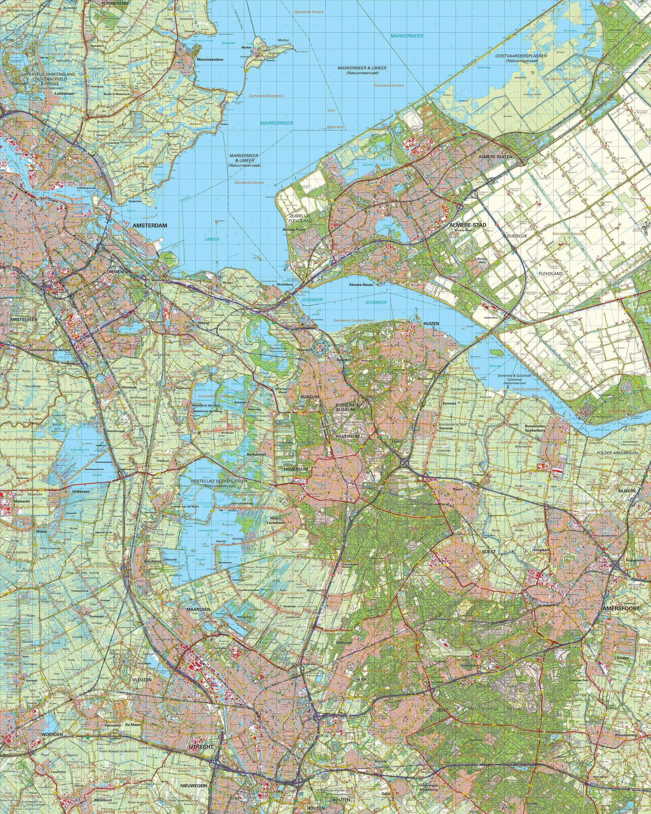 Topografische kaart schaal 1:50.000 (Amsterdam,Almere,Hilversum,Amersfoort,Utrecht)